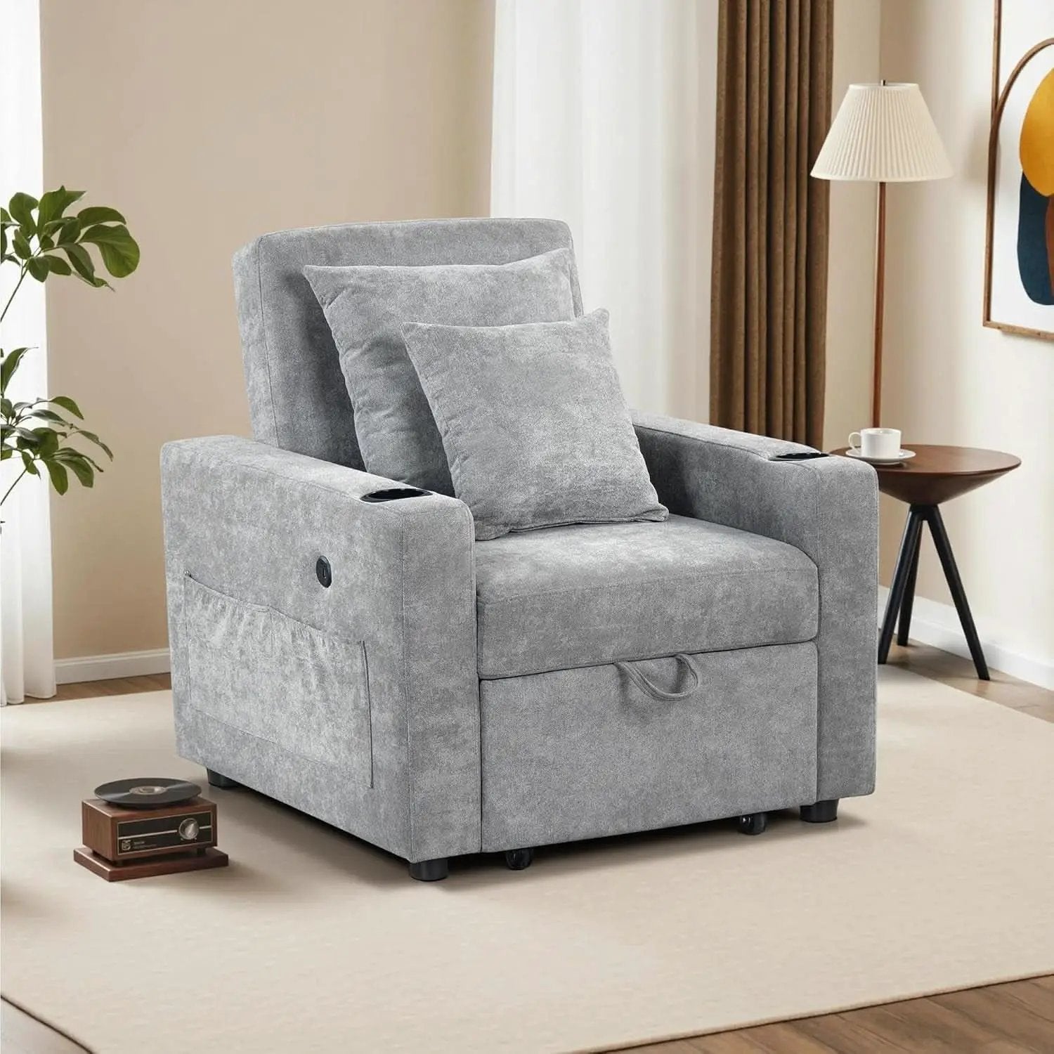Convertible Sleeper Chair Bed With Linen Upholstery from PriceLows™