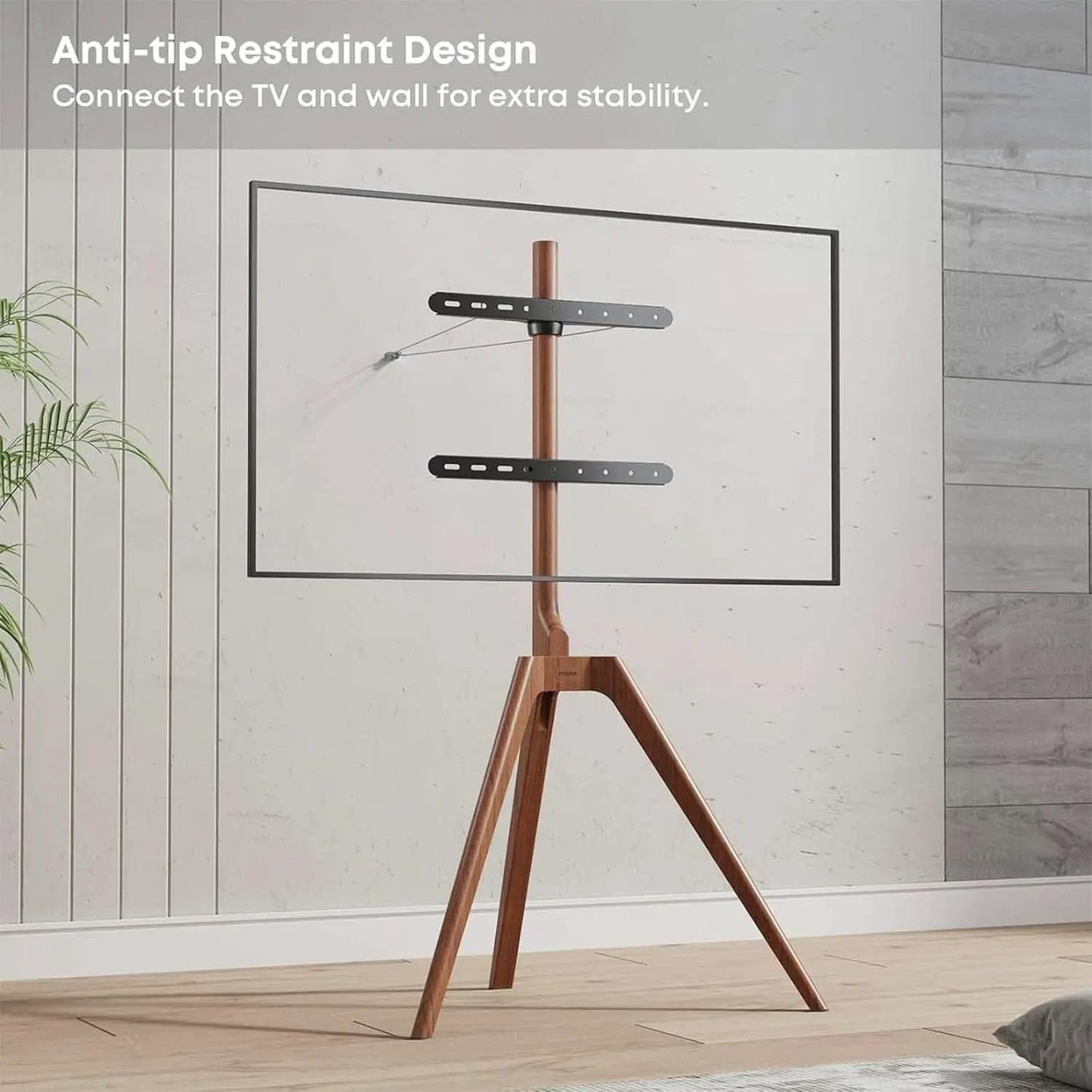 Wood Easel TV Stand For 45 To 65 Inch TVs Walnut Floor from PriceLows™