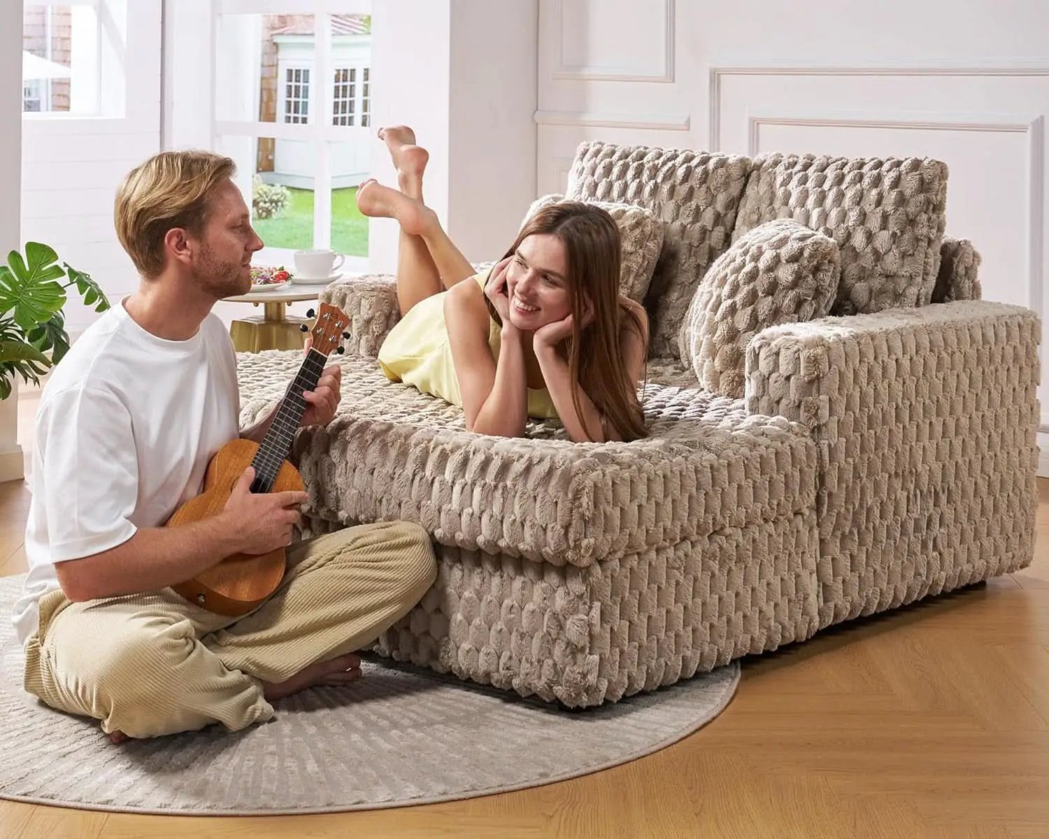 Brown Plush Sleeper Chair 53Inch Chaise Lounge With Pillows from PriceLows™