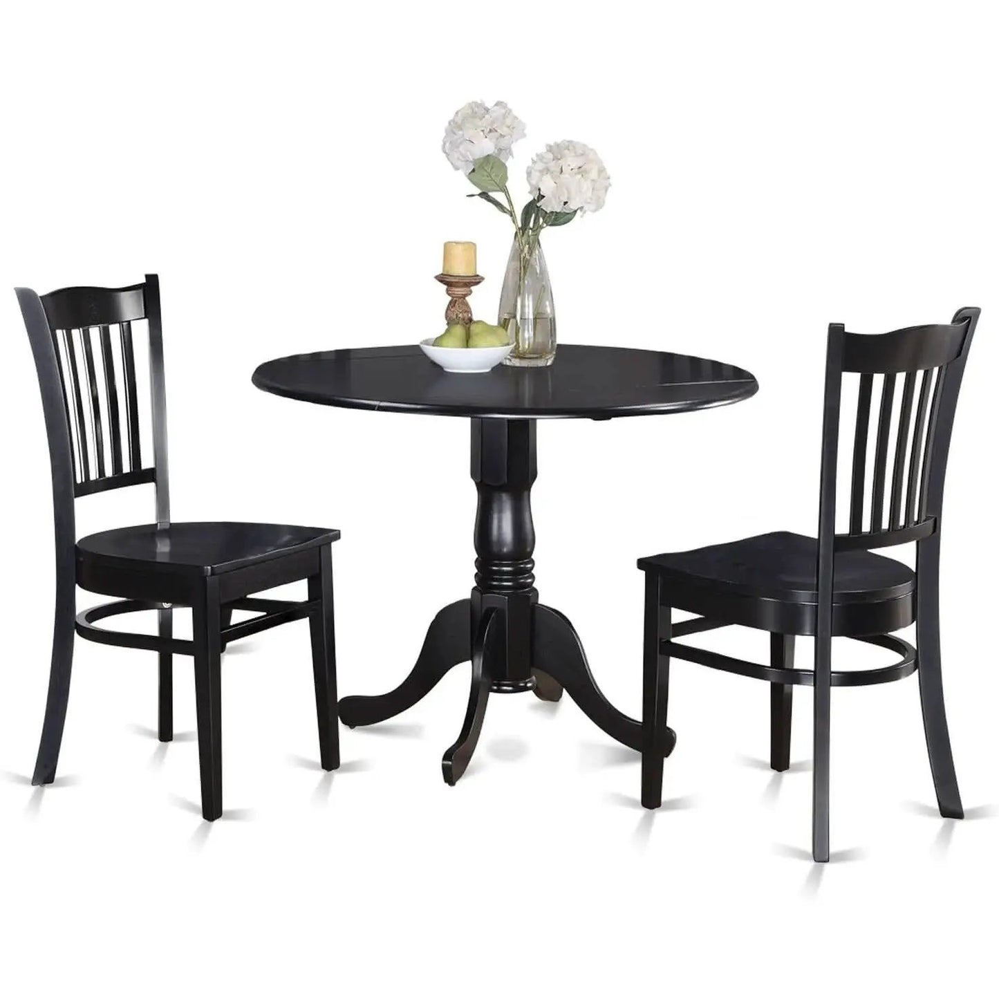 Black Round Dining Table Set 3 Piece Wood Dining Chairs from PriceLows™