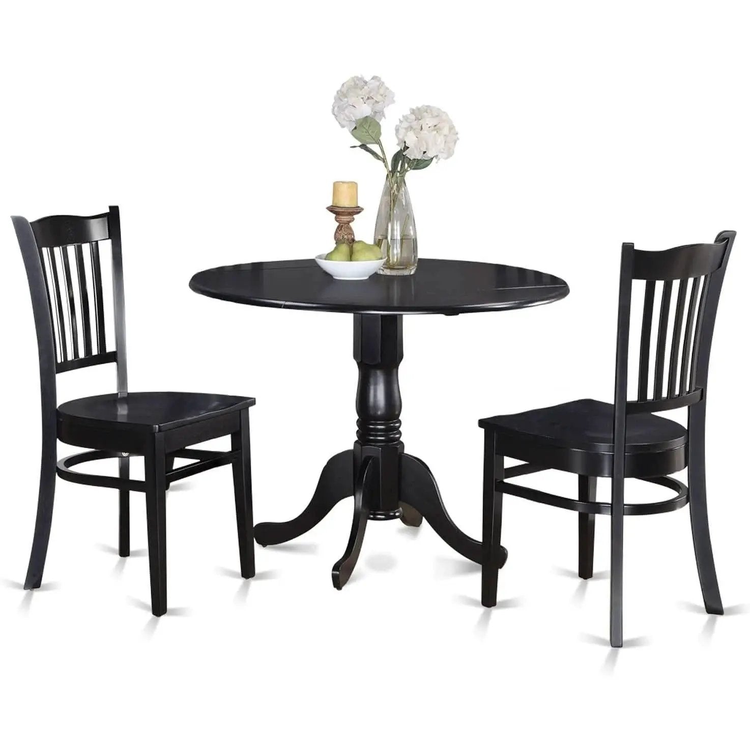 Black Round Dining Table Set 3 Piece Wood Dining Chairs from PriceLows™