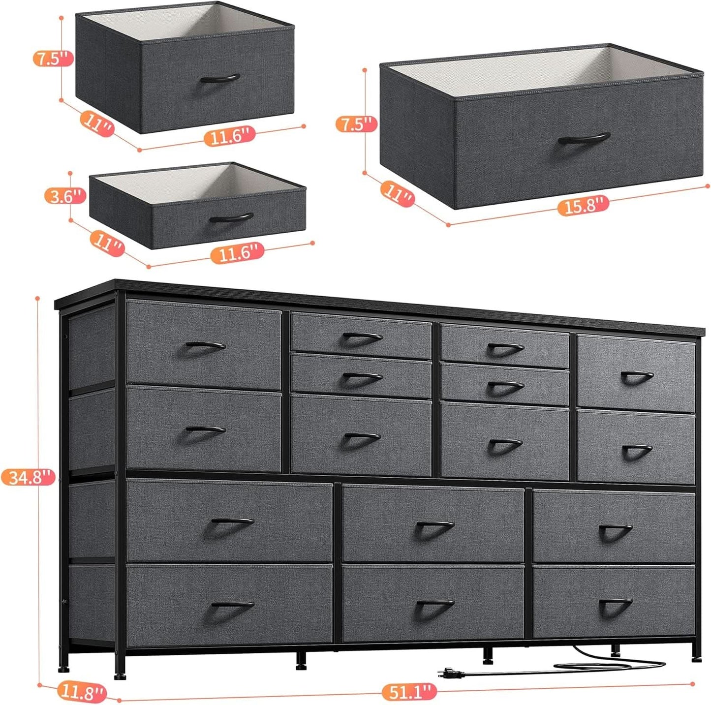 60 Inch TV Stand Dresser With Charging Station 16 Drawers from PriceLows™