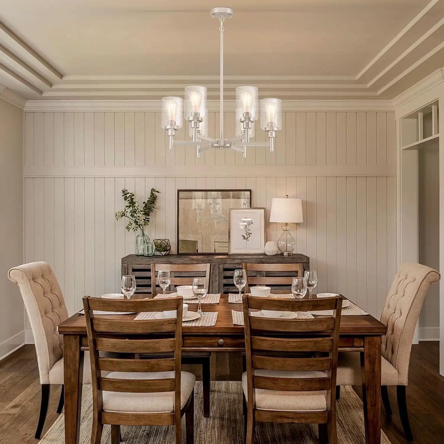 Brushed Nickel Six Light Chandelier With Clear Glass Shades from PriceLows™