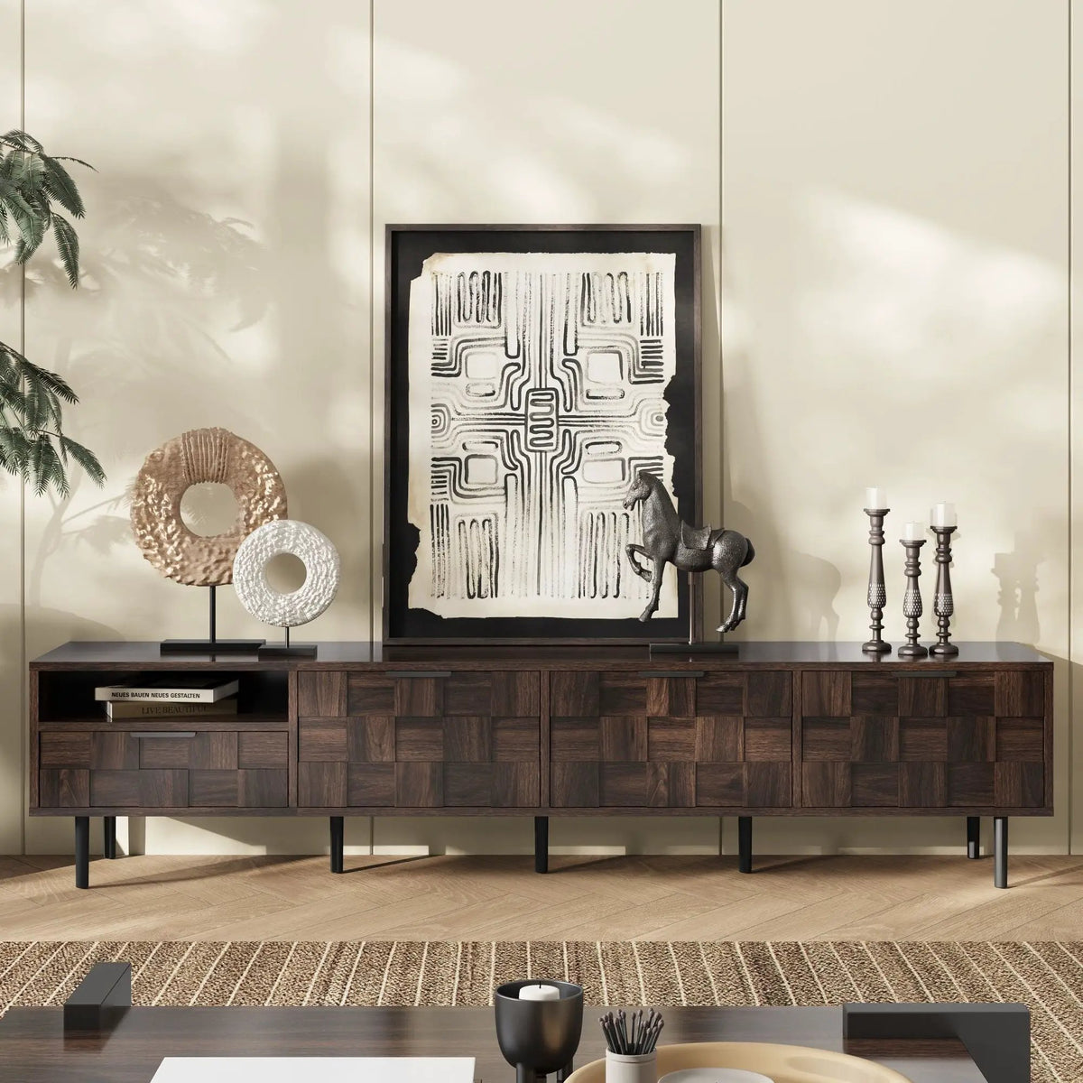 TV Stand | 78 Inch | Soft Close Storage | Walnut Finish