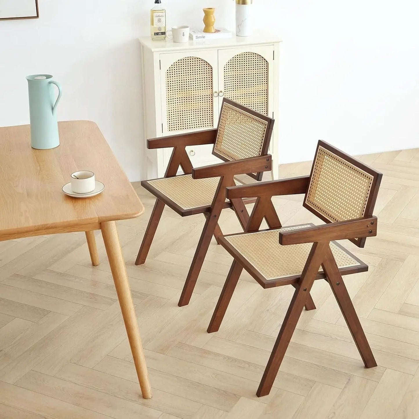 Walnut Rattan Dining Chairs Set Of 2 Ergonomic Back from PriceLows™