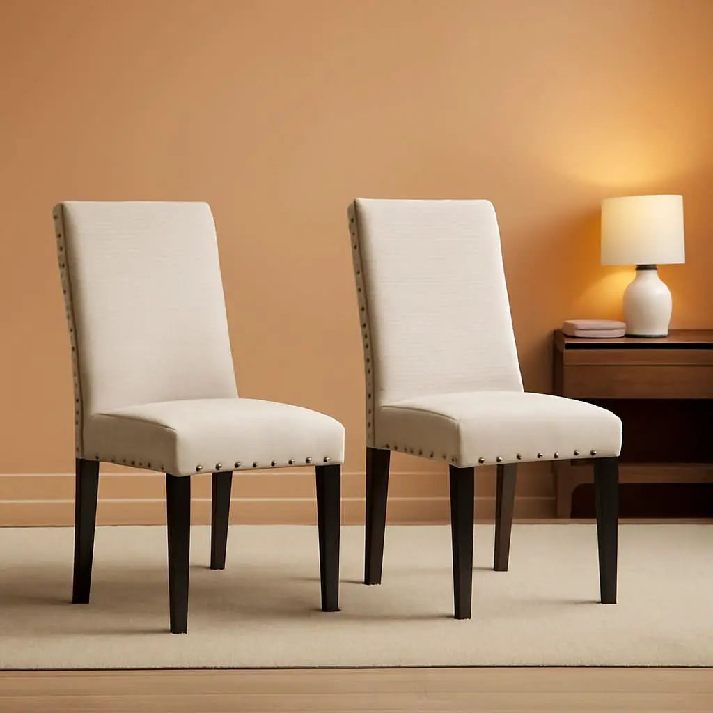 Tan Fabric Dining Chairs With Nailhead Trim Set Of 2 from PriceLows™
