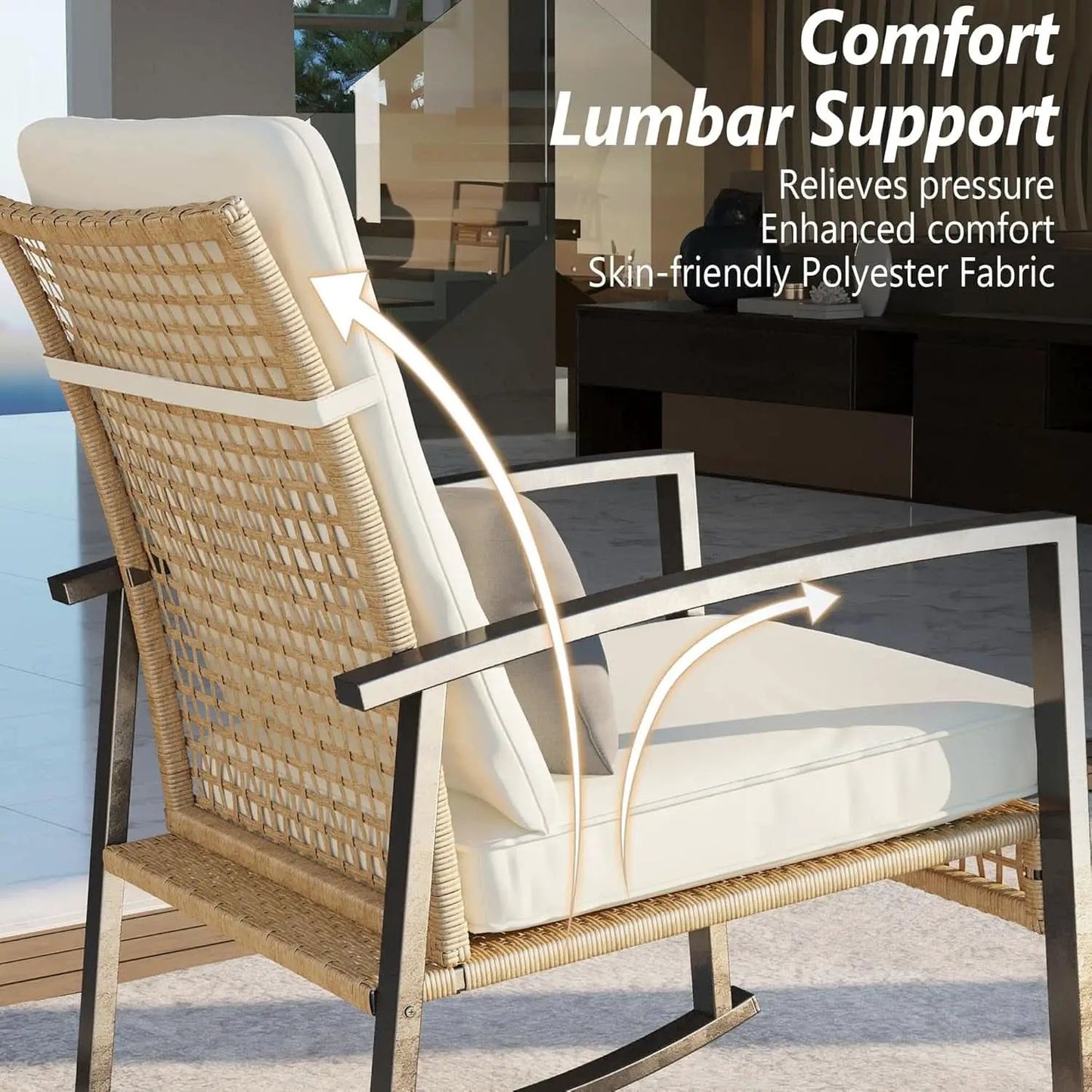 Beige Patio Rocking Chairs Set With Glass Coffee Table from PriceLows™