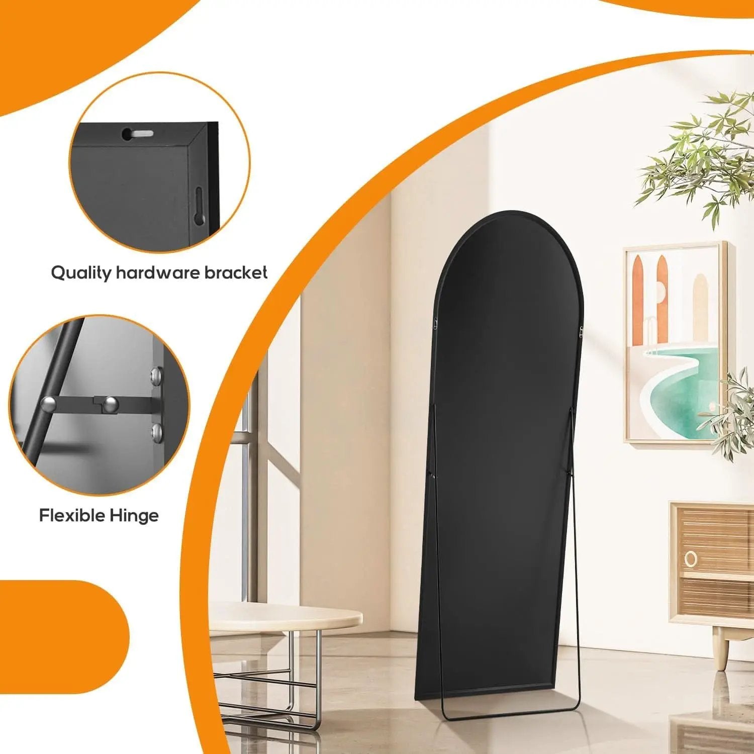 Arched Full Length Mirror 59x16 Inch Shatterproof Glass from PriceLows™