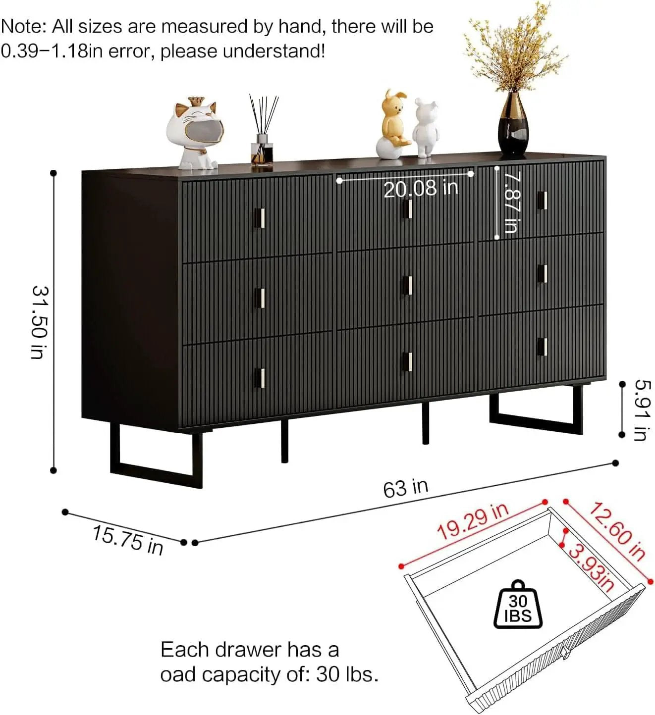 Matte Black Nine Drawer Organization Storage Cabinet from PriceLows™