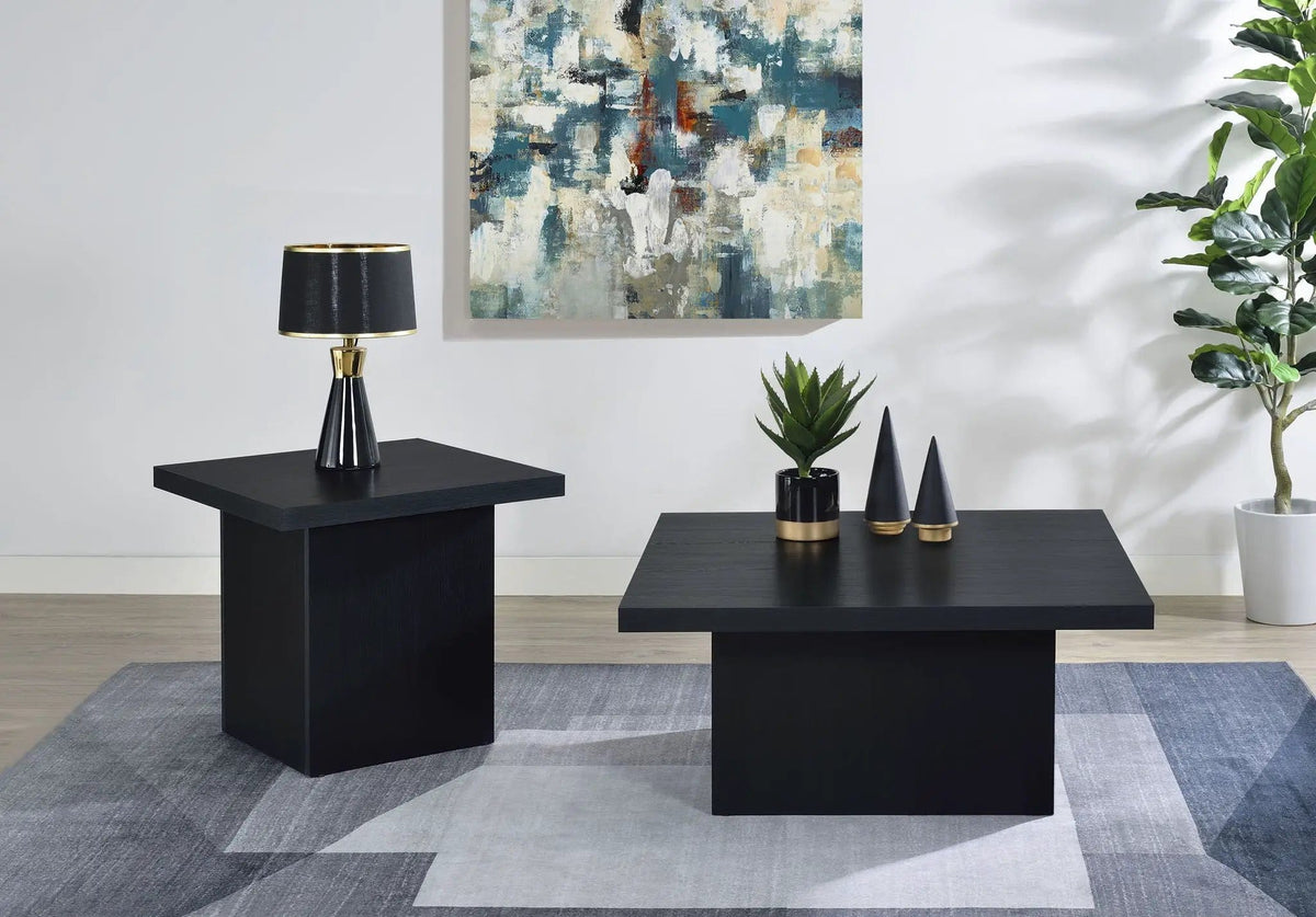 Devar 2-piece Square Cocktail Coffee End Table Set | 2-Piece Set | Engineered Wood & Veneer | Black