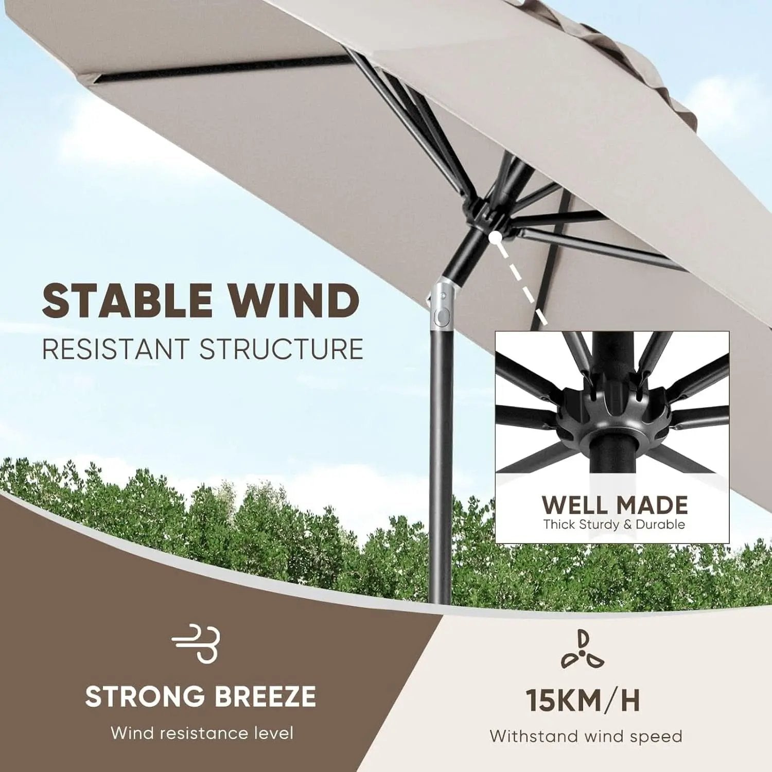 Large Patio Market Outdoor Umbrella With Push Button Tilt from PriceLows™