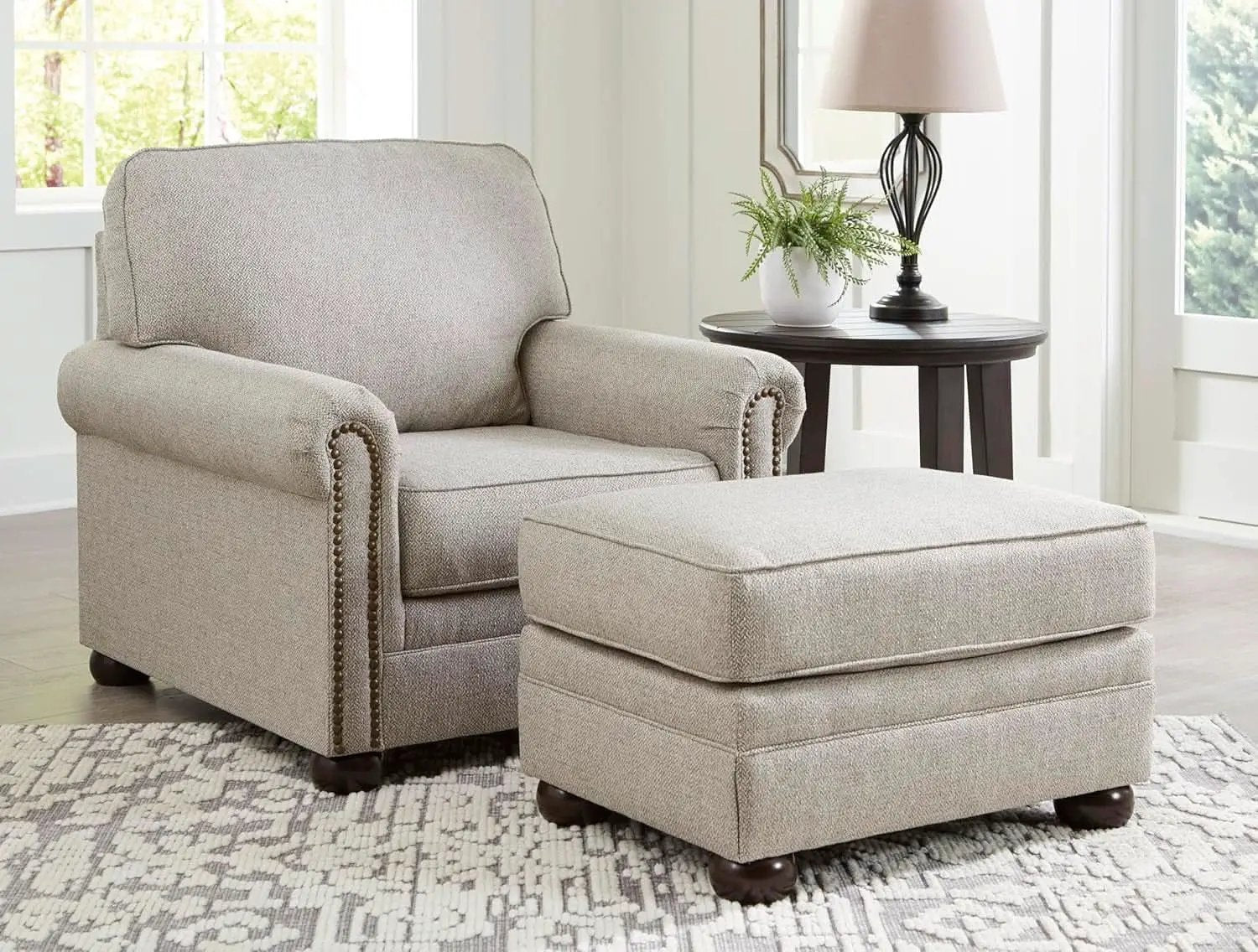 Rectangular Upholstered Ottoman Light Brown Bun Legs from PriceLows™