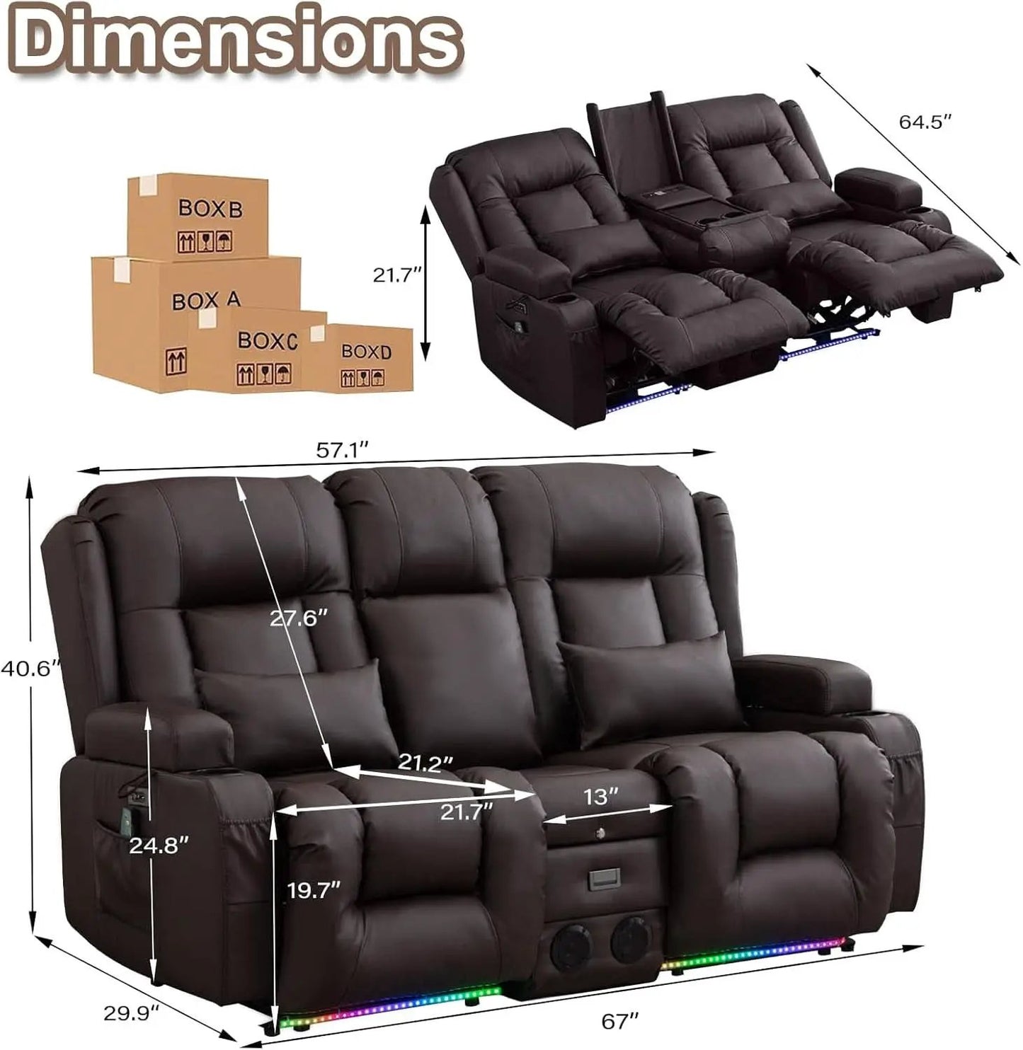 Power Loveseat Recliner Sofa With Massage And Heat Brown from PriceLows™