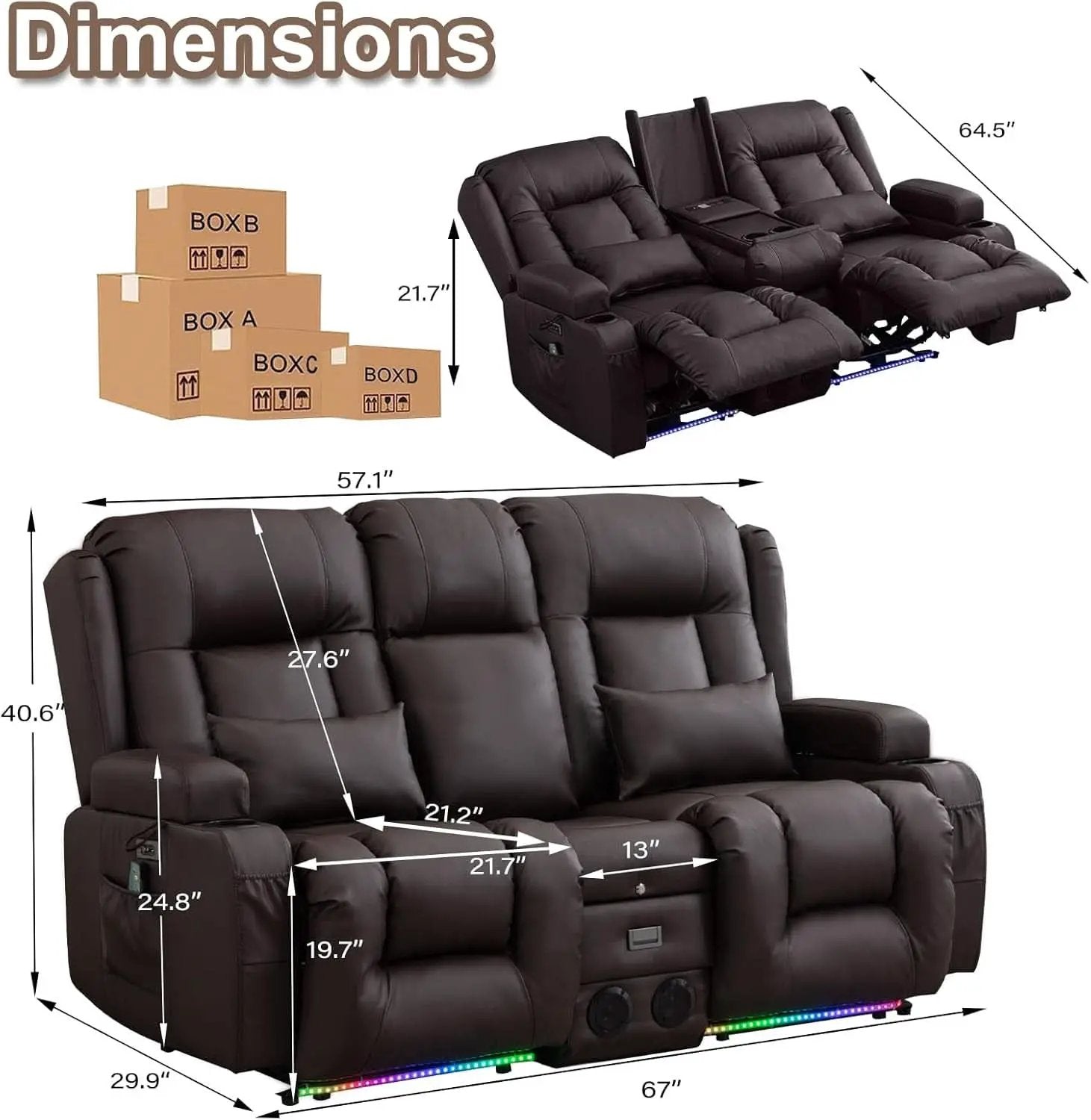 Power Loveseat Recliner Sofa With Massage And Heat Brown from PriceLows™
