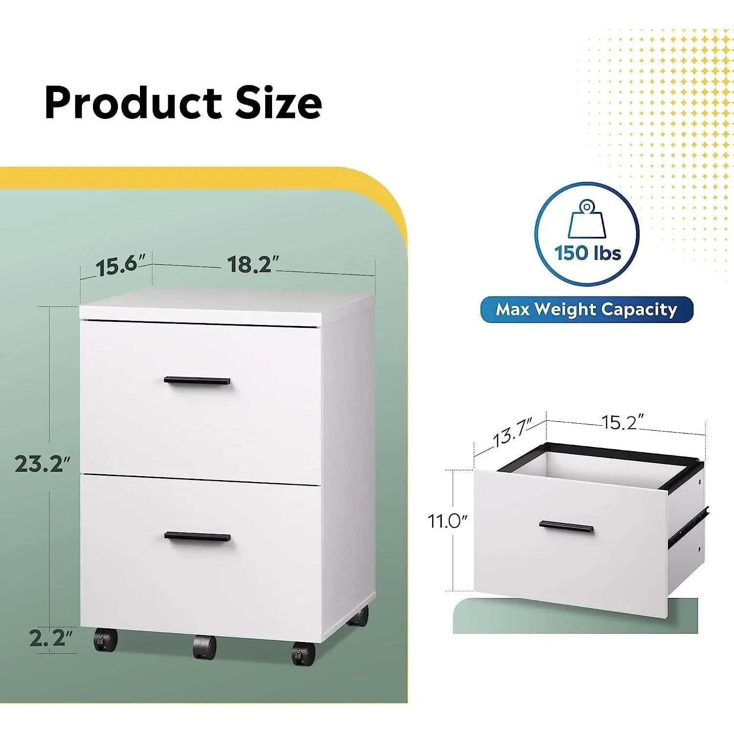 Mobile White Wood Lateral File Cabinet With 2 Drawers from PriceLows™