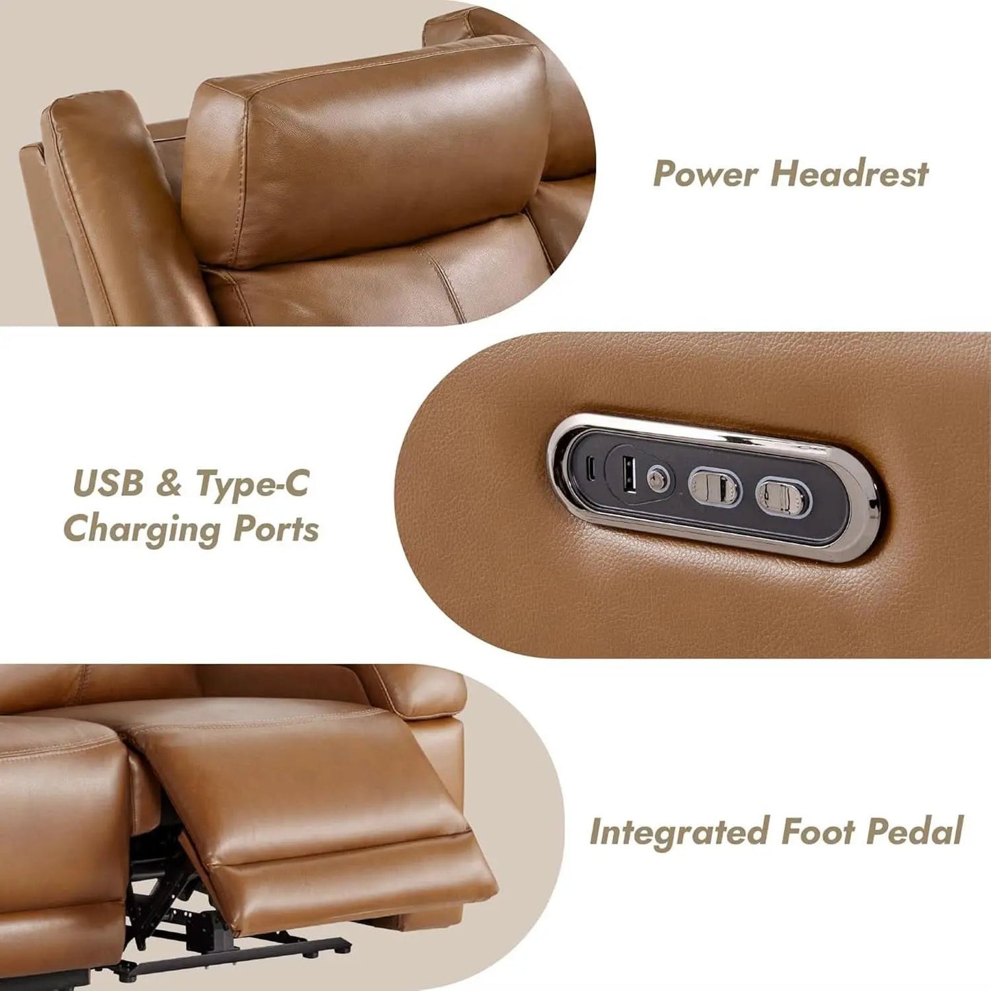 Genuine Leather Power Recliner Sofa 3 Seater USB Ports from PriceLows™
