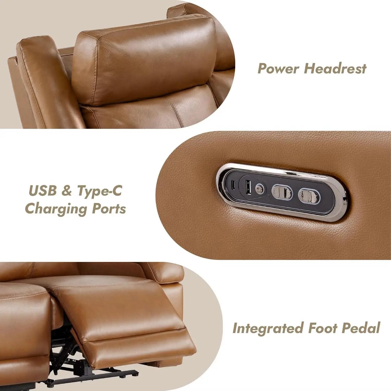 Genuine Leather Power Recliner Sofa 3 Seater USB Ports from PriceLows™
