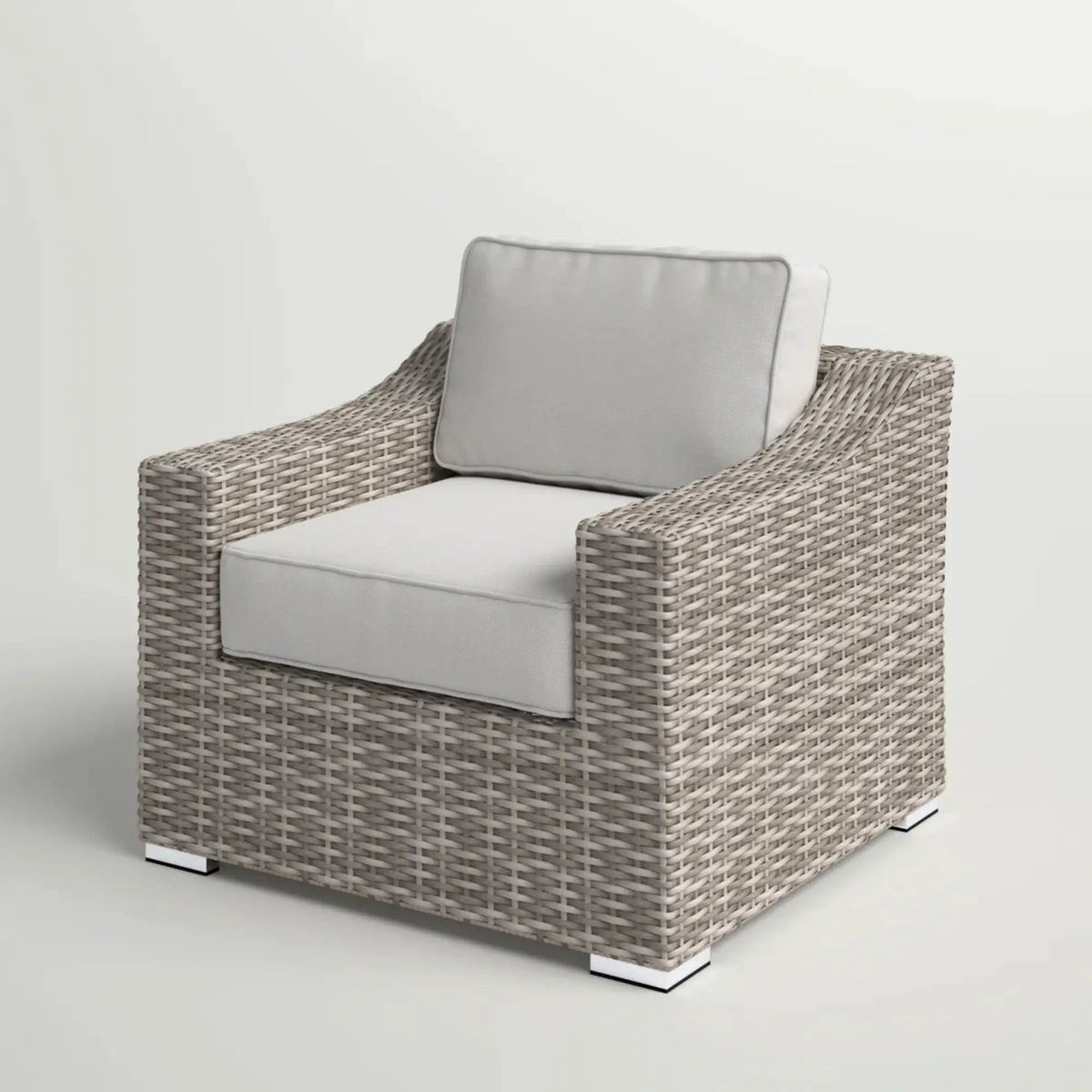 Patio Armchair With Cushions | Modern Wicker Design | Boxy Silhouette | No Assembly Required