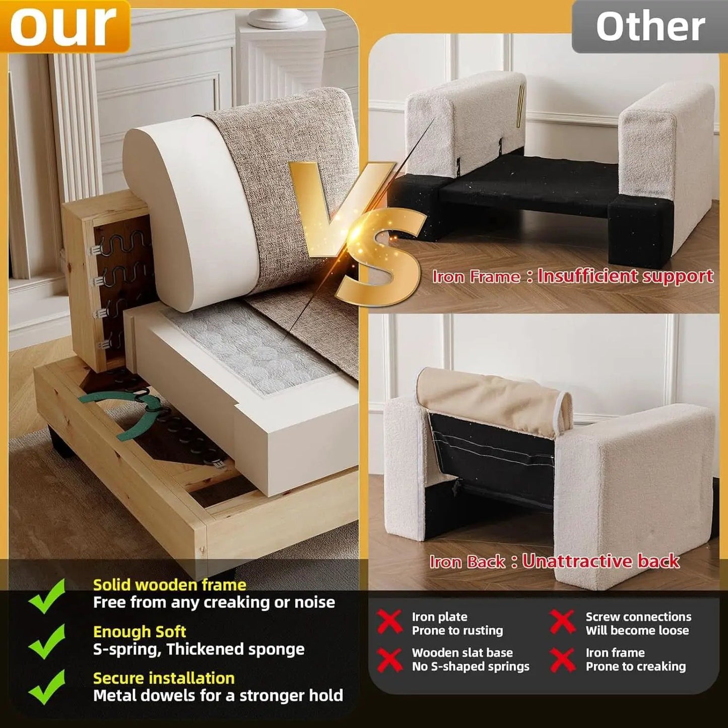 85 Inch L Shaped Couch Armrest Organizer Movable Ottoman from PriceLows™