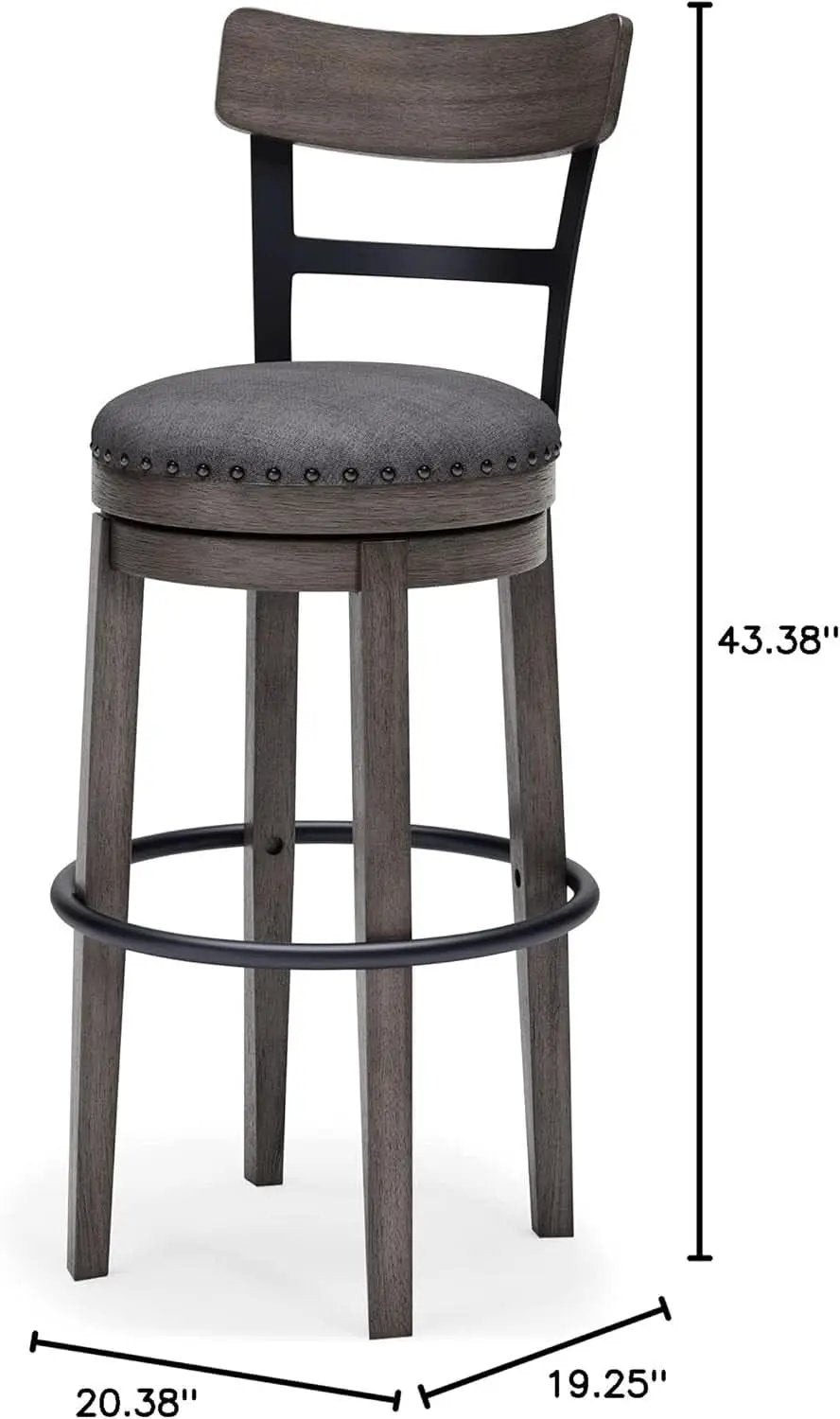 30 Inch Gray Upholstered Swivel Farmhouse Bar Stool from PriceLows™