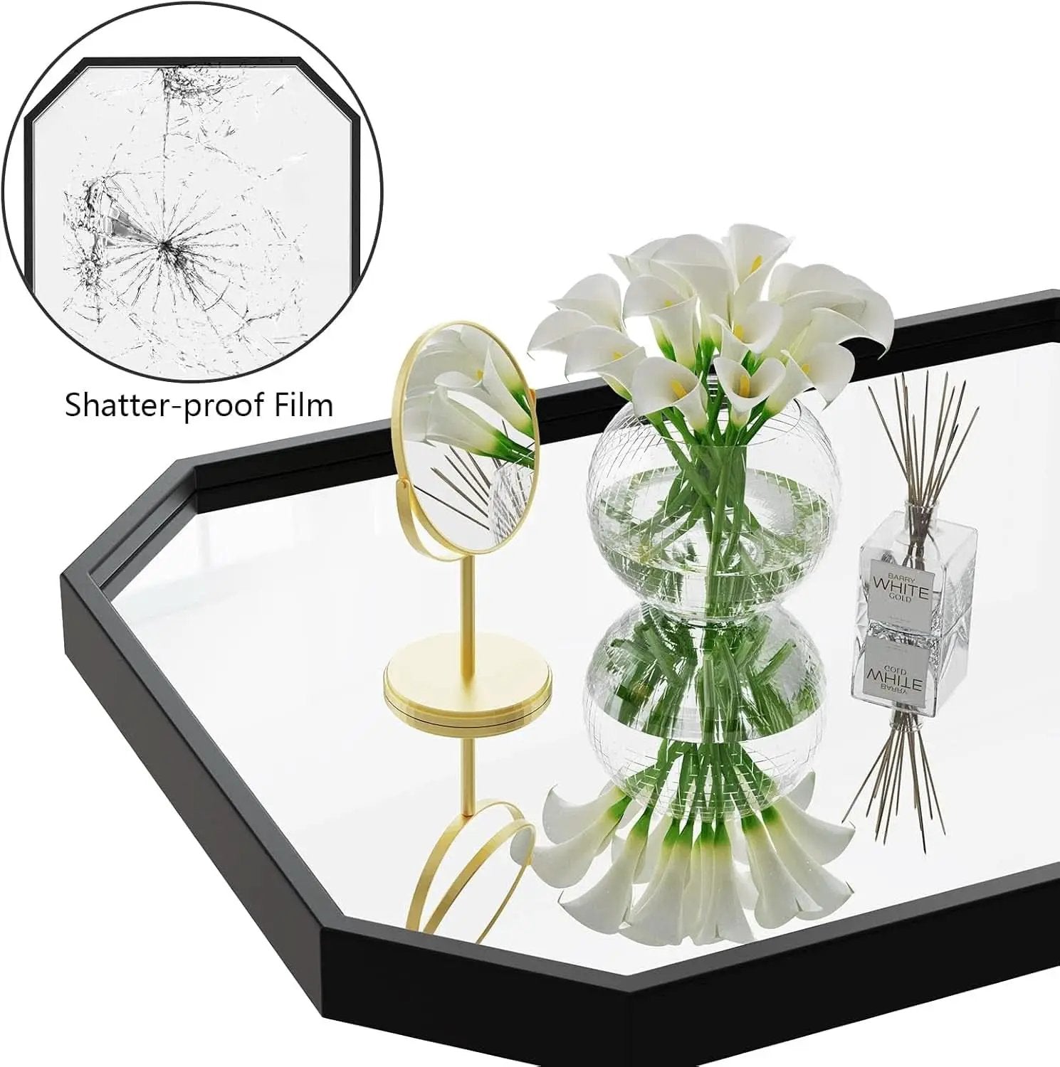 Octagon Black Wall Mirror 20x28 Metal Framed Wall Mounted from PriceLows™
