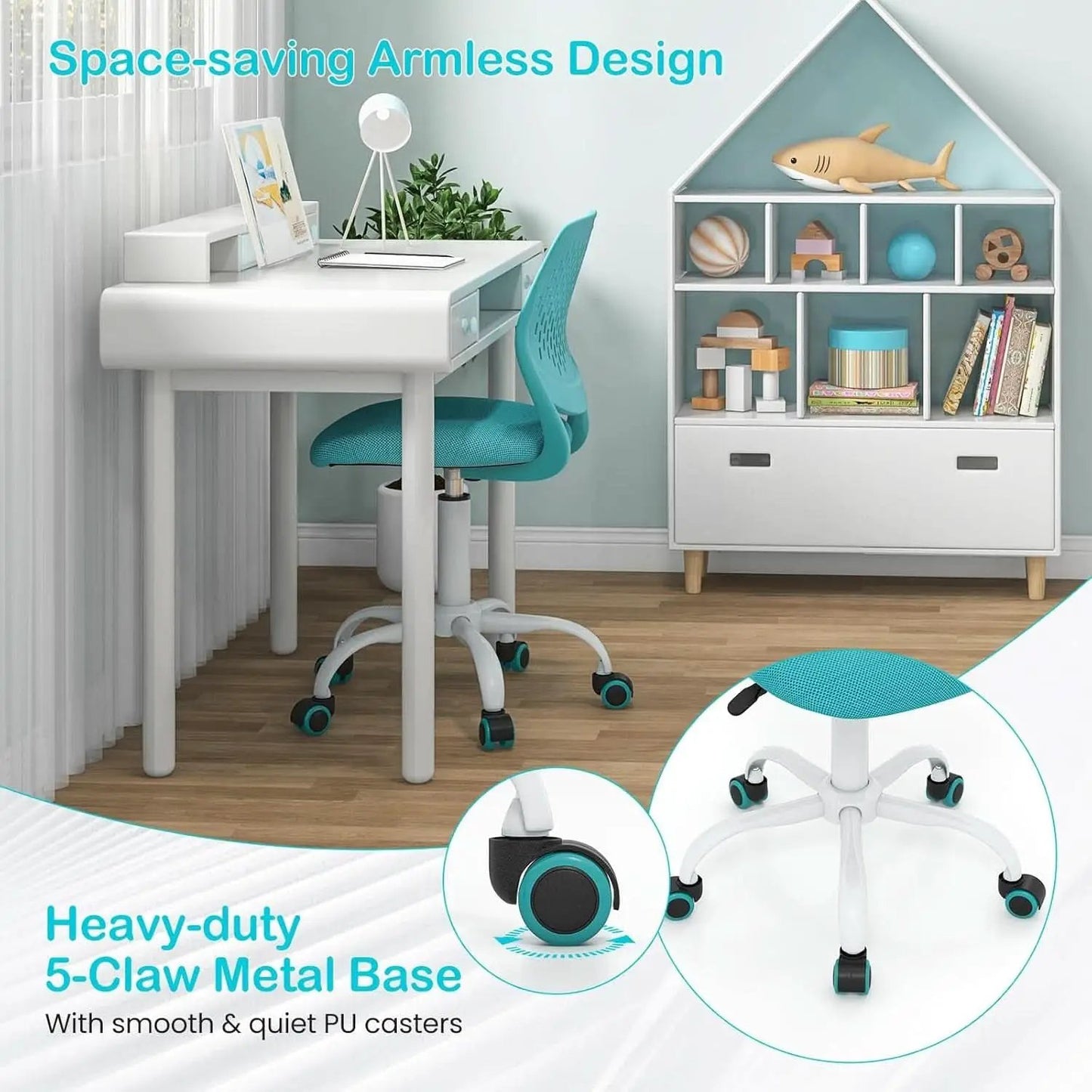 Turquoise Height Adjustable Kids Desk Chair With Lumbar Support from PriceLows™