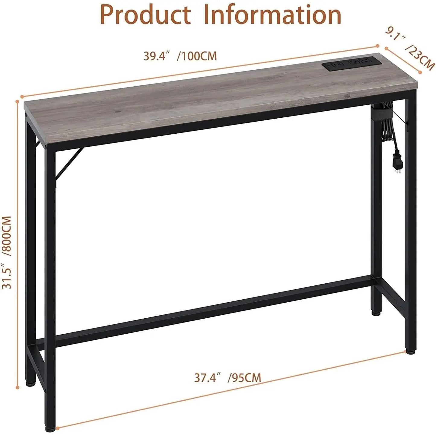 Industrial Grey Console Table With Charging Station from PriceLows™