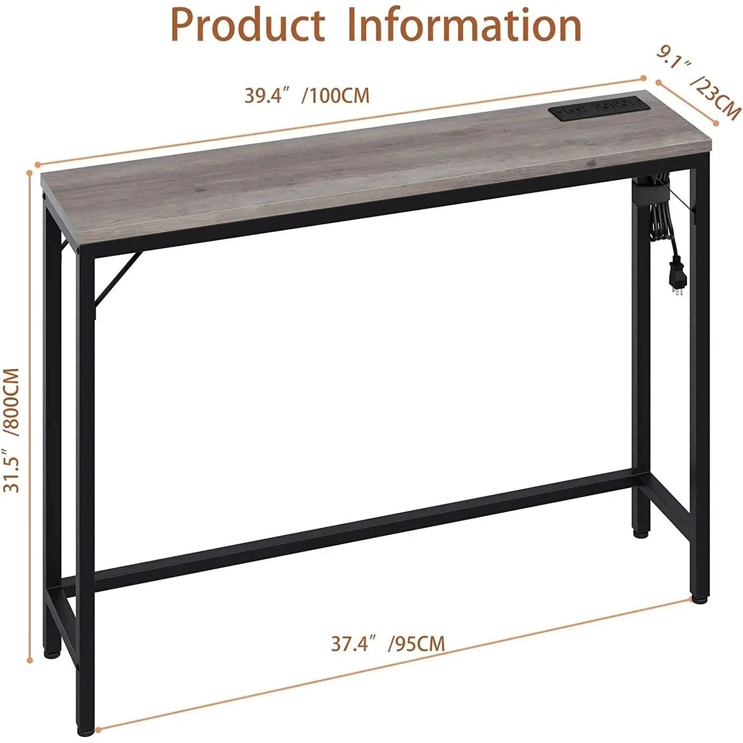 Industrial Grey Console Table With Charging Station from PriceLows™