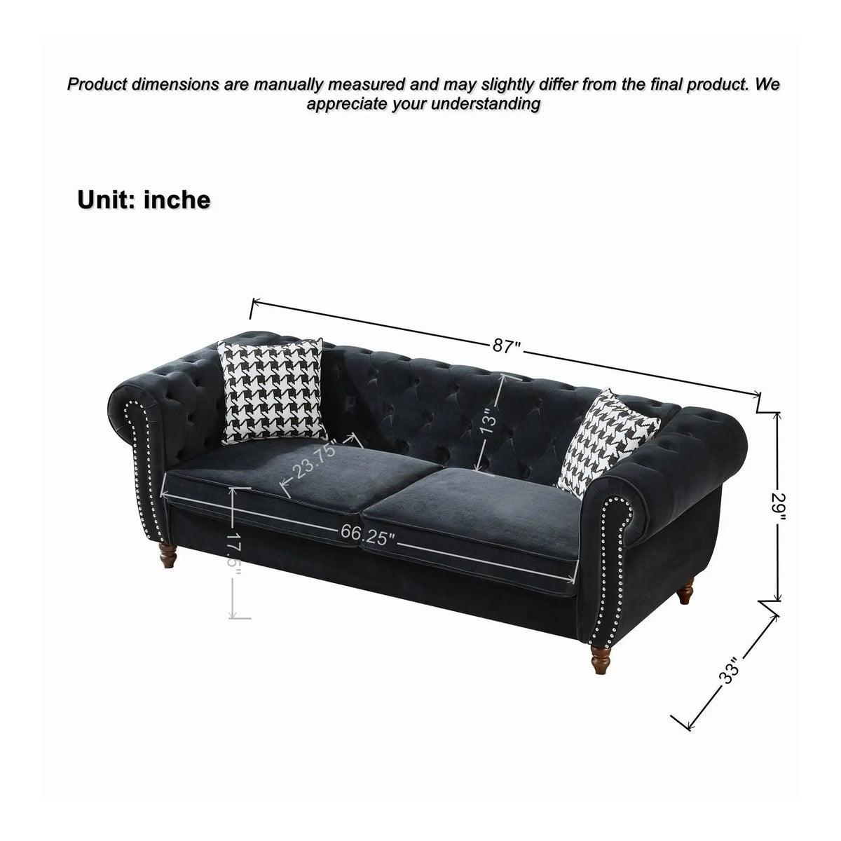 Sofa | Chesterfield Roll Arms | Tailored Fabric | 3 Seater
