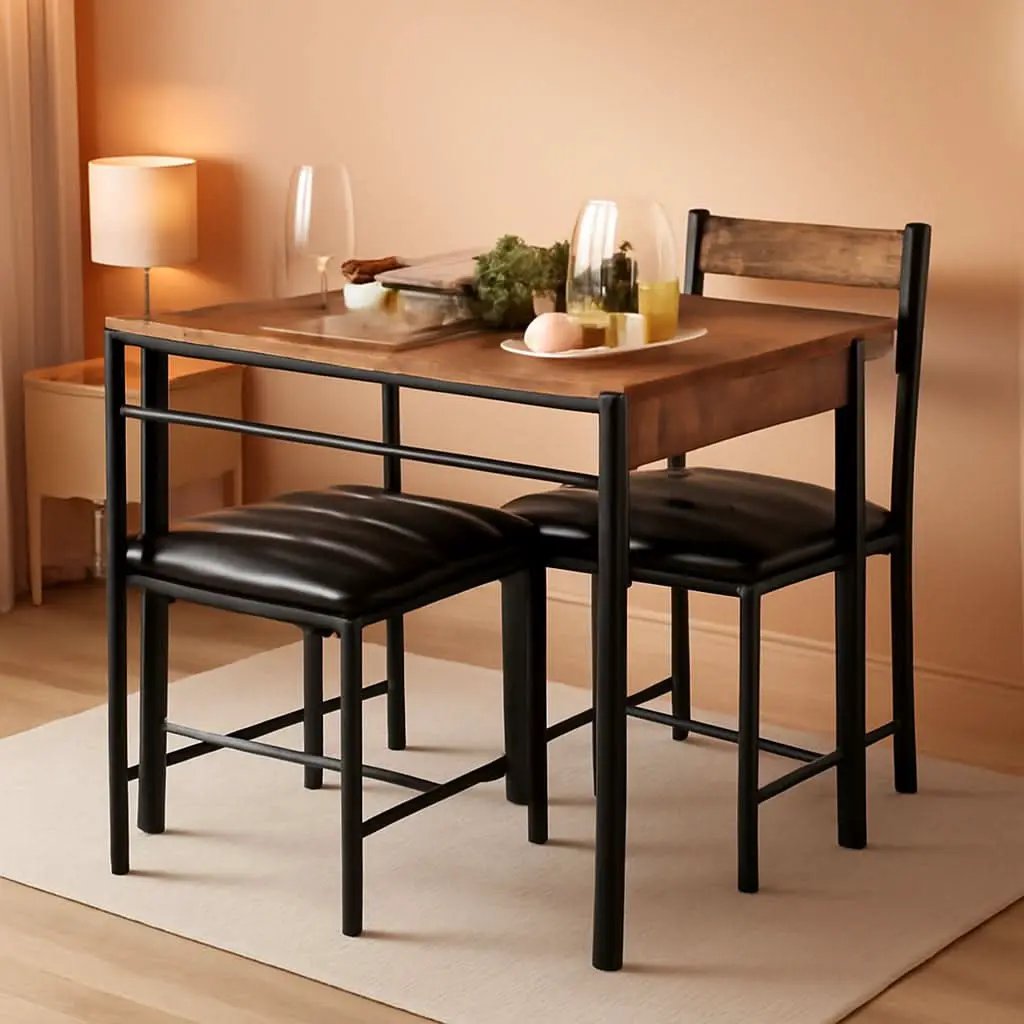 Space Saving Dining Table Set For Two Rustic Brown Finish from PriceLows™