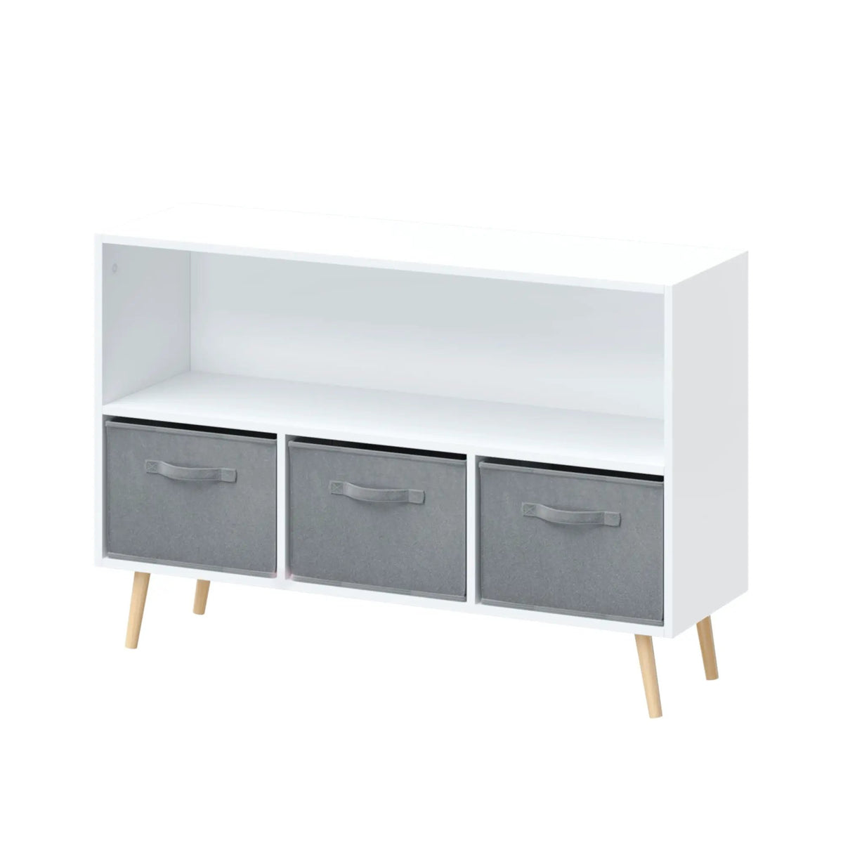 Bookcase With Collapsible Drawers | Three Fabric Drawers | Tip-Over Restraint | Book Display Organizer