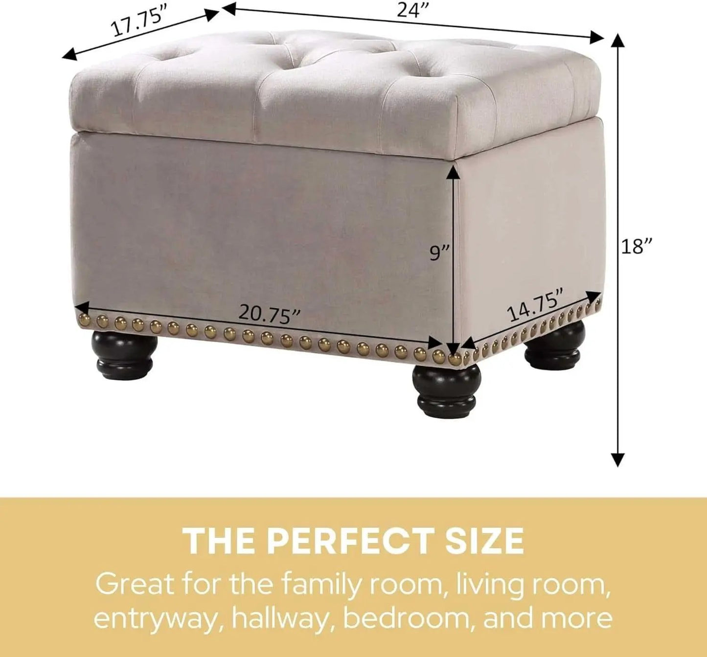 24 Inch Velvet Textured Light Taupe Storage Ottoman from PriceLows™