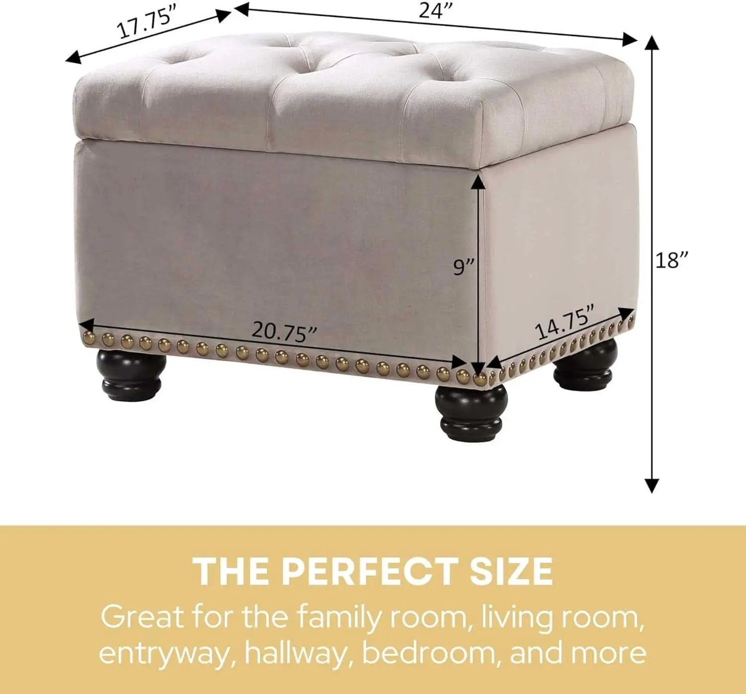 24 Inch Velvet Textured Light Taupe Storage Ottoman from PriceLows™
