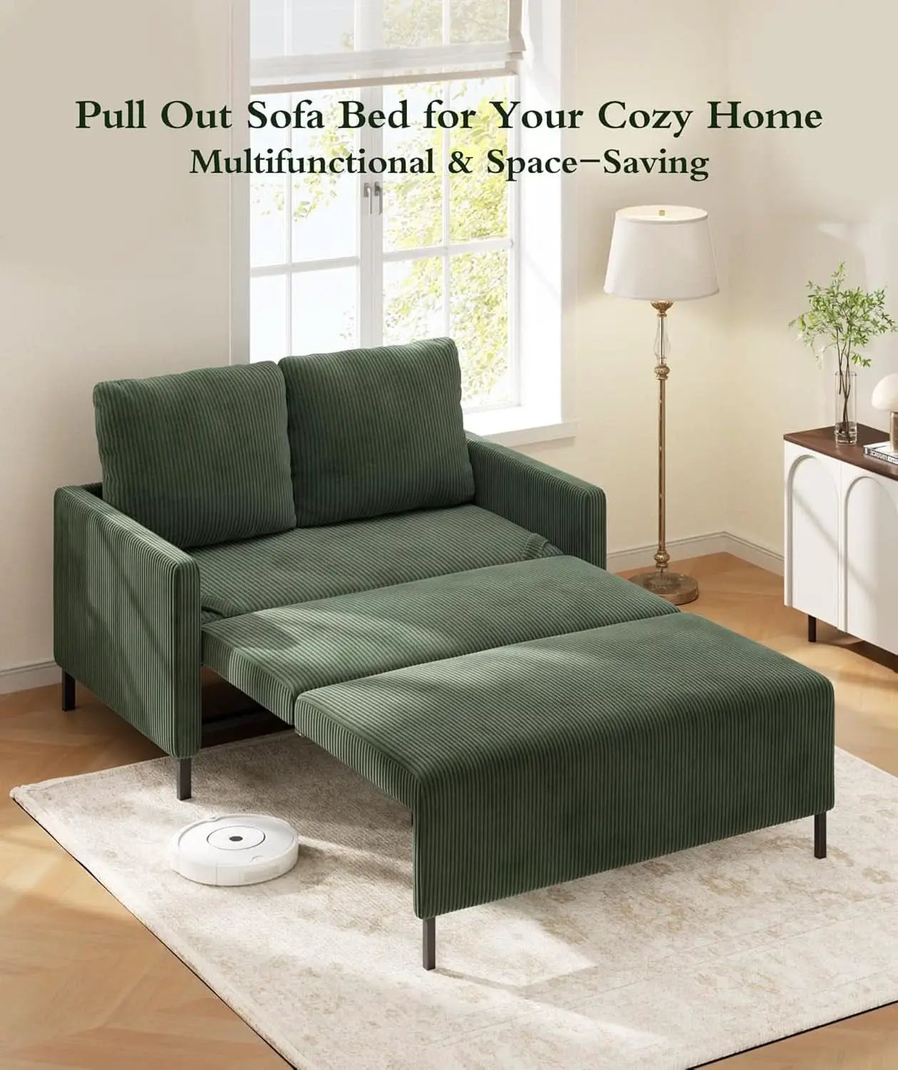 Forest Green Corduroy Convertible Sofa 47Inch Sleeper from PriceLows™