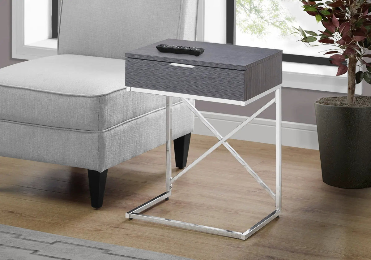 Accent Side Table | Spacious Tabletop | Storage Drawer | Metal Frame