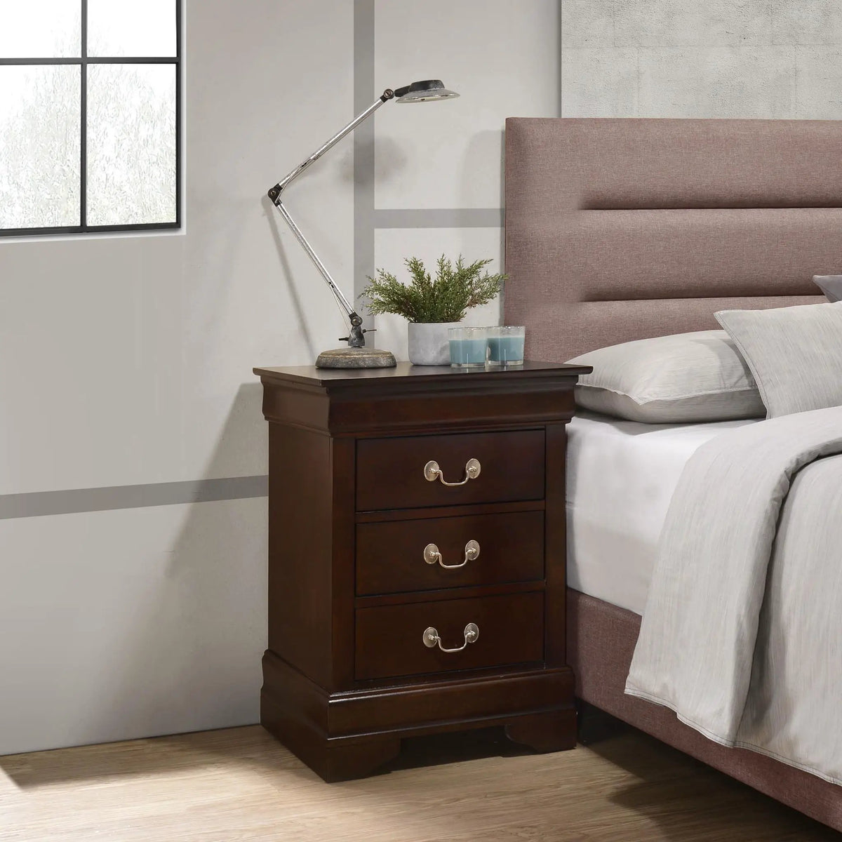 Louis Phillipe Nightstand | Traditional Wood Design | English Dovetailed Drawers | Metal Center Guides