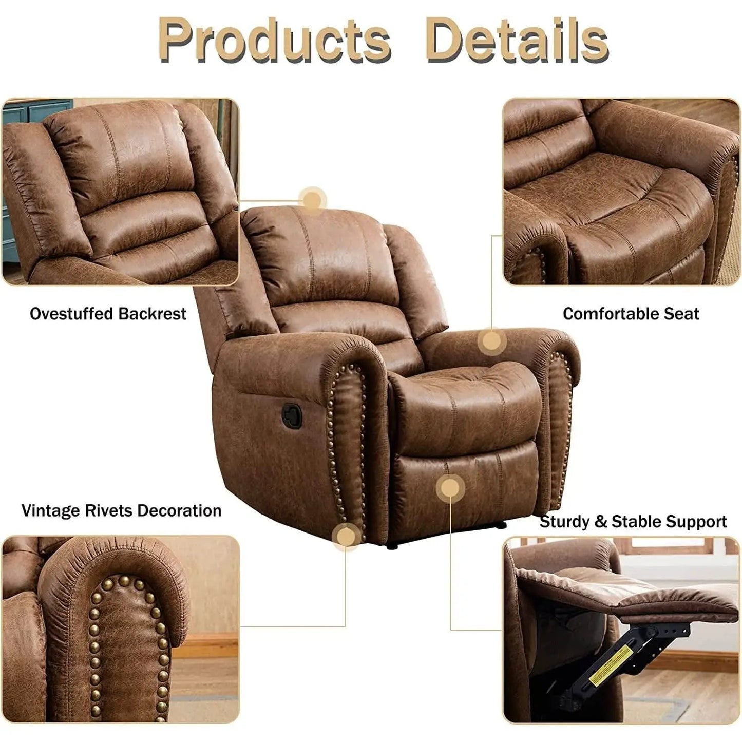 Classic Leather Arm Recliner Chair With Wooden Frame from PriceLows™