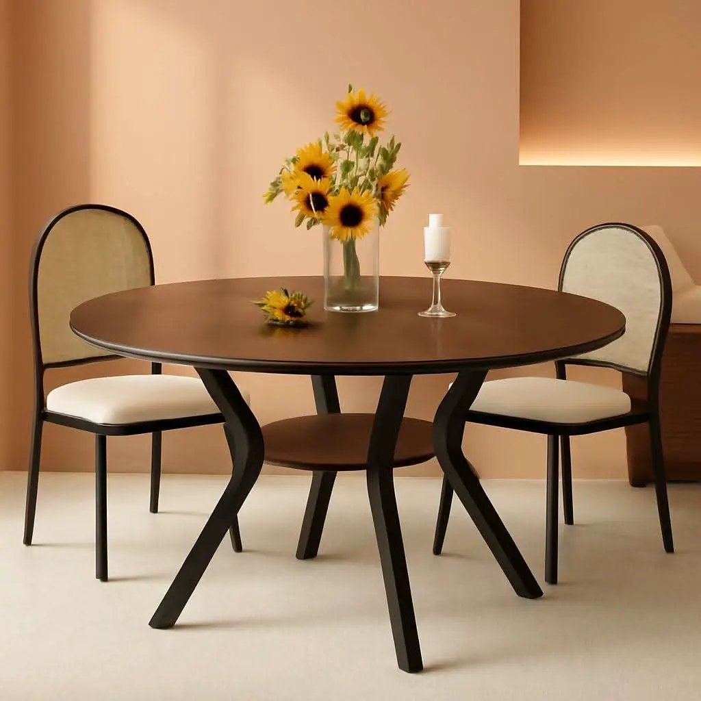 42 Inch Round Dining Table Walnut With Built In Storage from PriceLows™