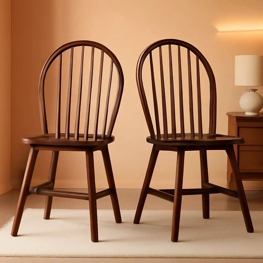Windsor 2 Piece Solid Wood Dining Chair Set Walnut Finish from PriceLows™