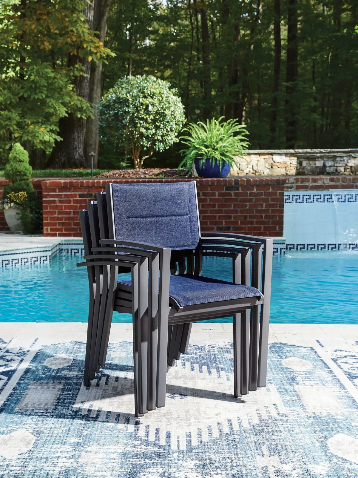Rocky Creek Sling Arm Chair (Set of 4) | 23.13 x 25.13 x 33.75 in | Stainless Steel & Aluminum | Blue / Gray