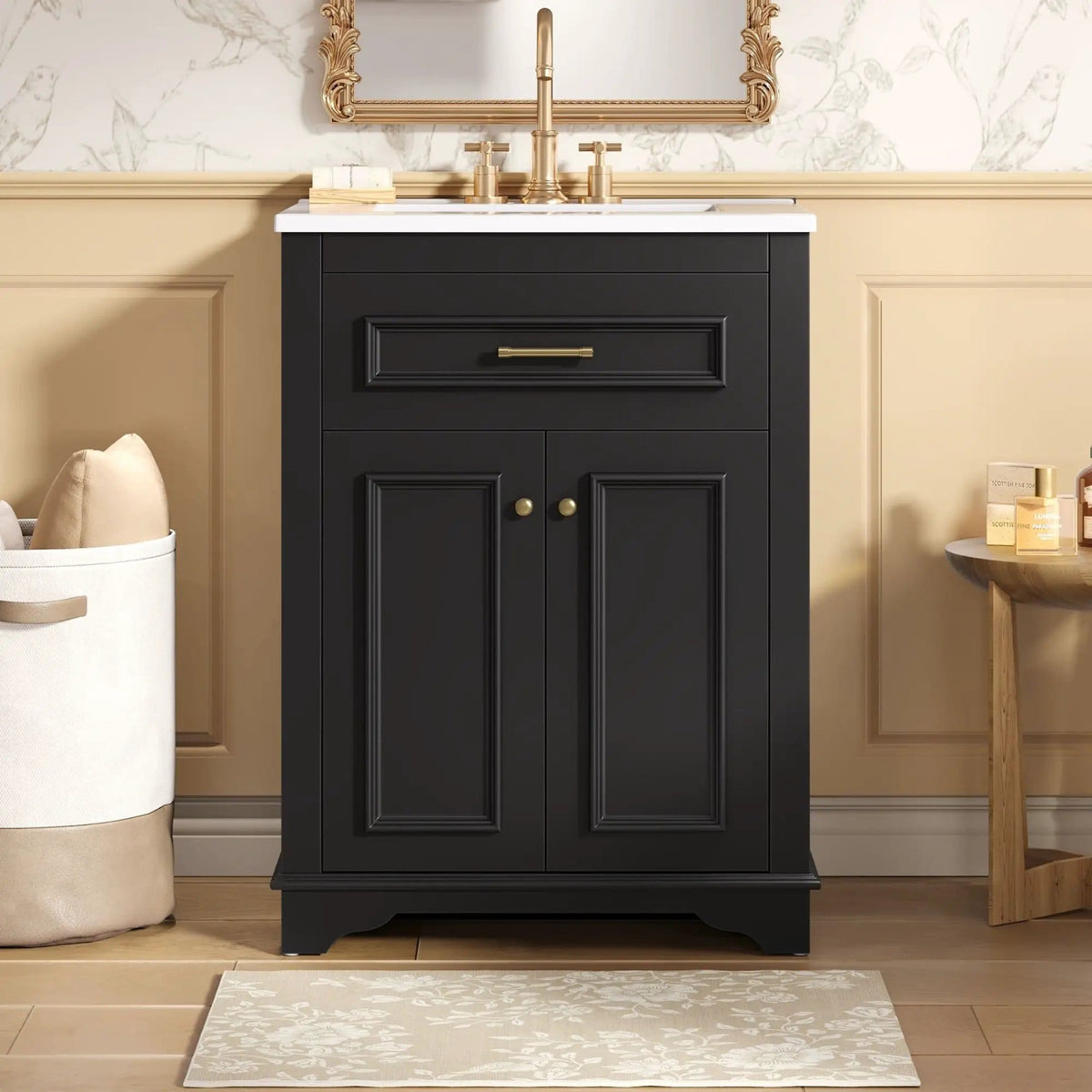 Bathroom Vanity With Integrated Sink, 2 Door Cabinet With Tip Out Drawer | 3 Pieces | Solid Wood & Iron | Bathroom