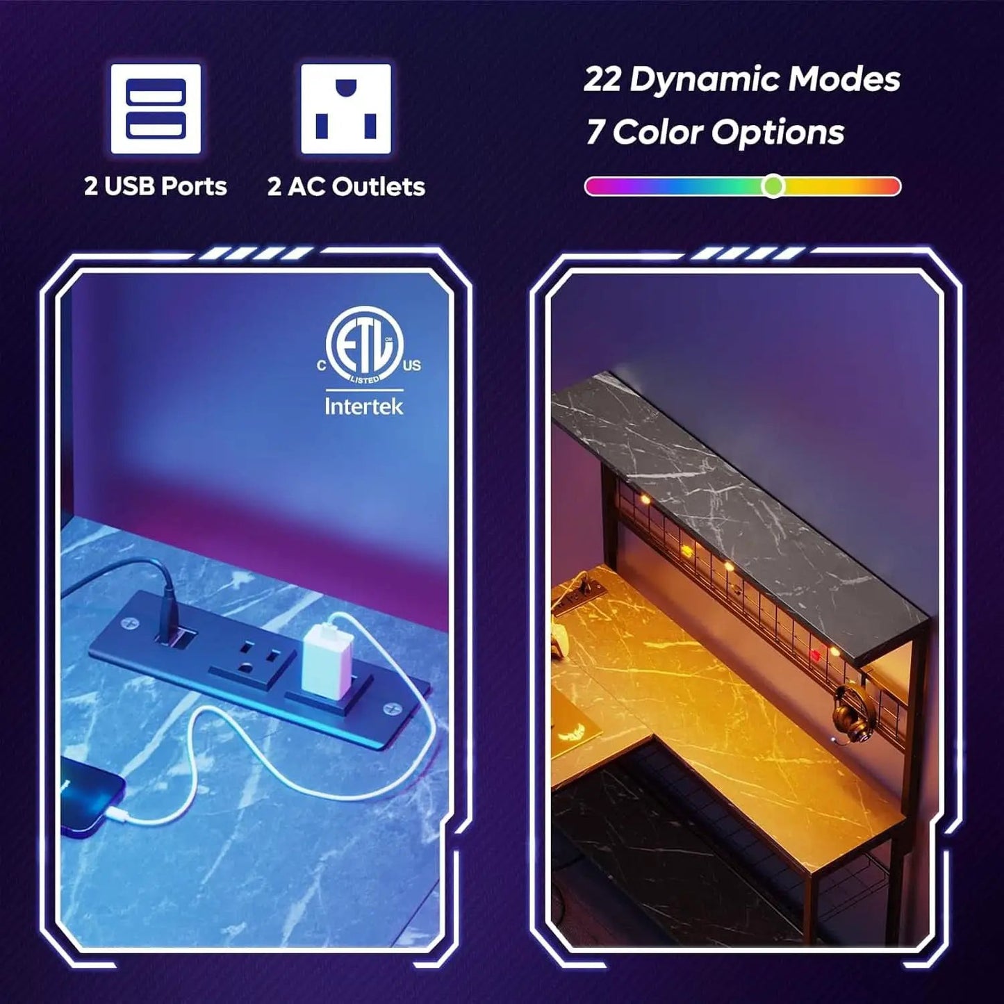 51 Inch L Shaped Gaming Desk With LED Lights 4 Tier Shelves from PriceLows™
