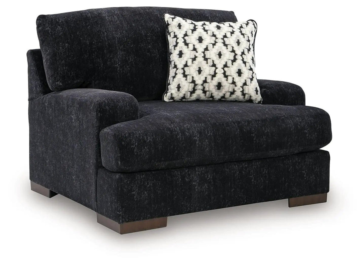 Whitmore Manor Chair And A Half | 50 x 45 x 41 in | Chenille & Wood | Black Pearl