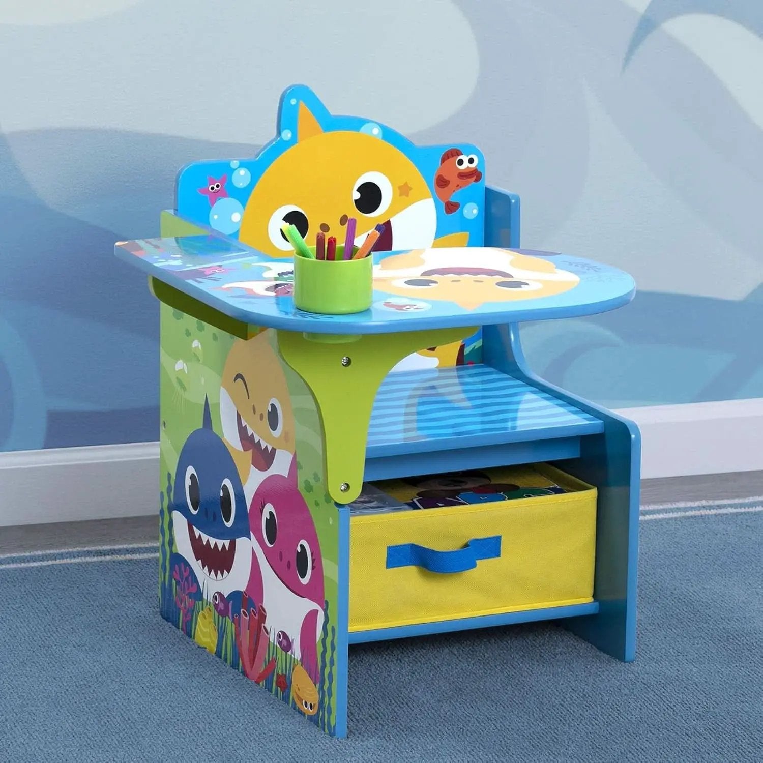Baby Shark Kids Desk Chair With Storage Bin For Learning from PriceLows™