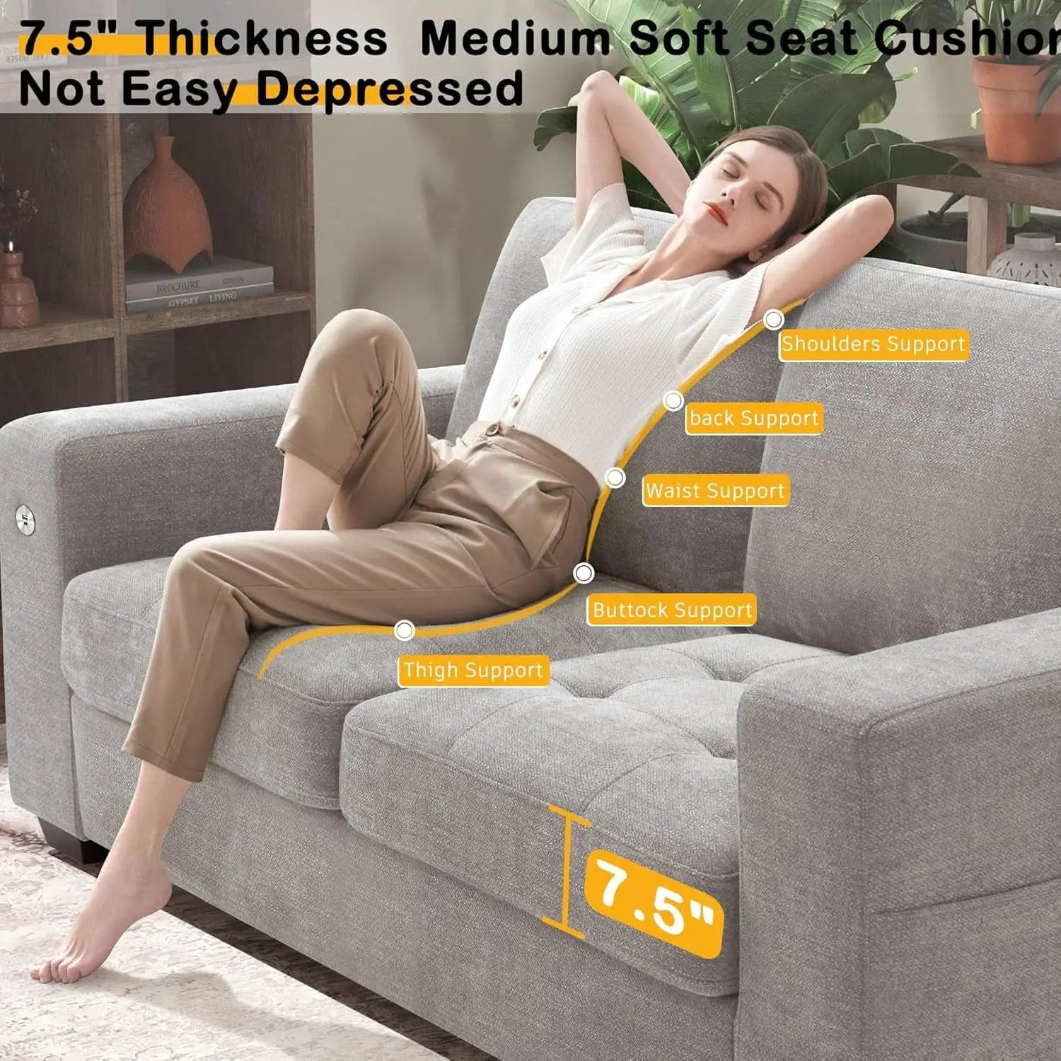 70 Inch Gray Chenille Loveseat With USB C Ports And Plush Cushions from PriceLows™