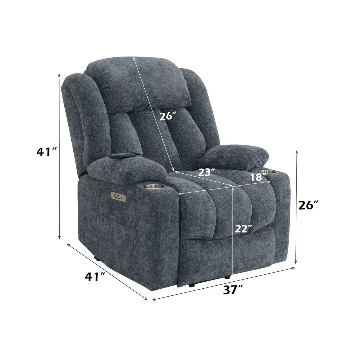 Power Motion Recliner | Power Lift | Heat And Massage | Blue Chenille
