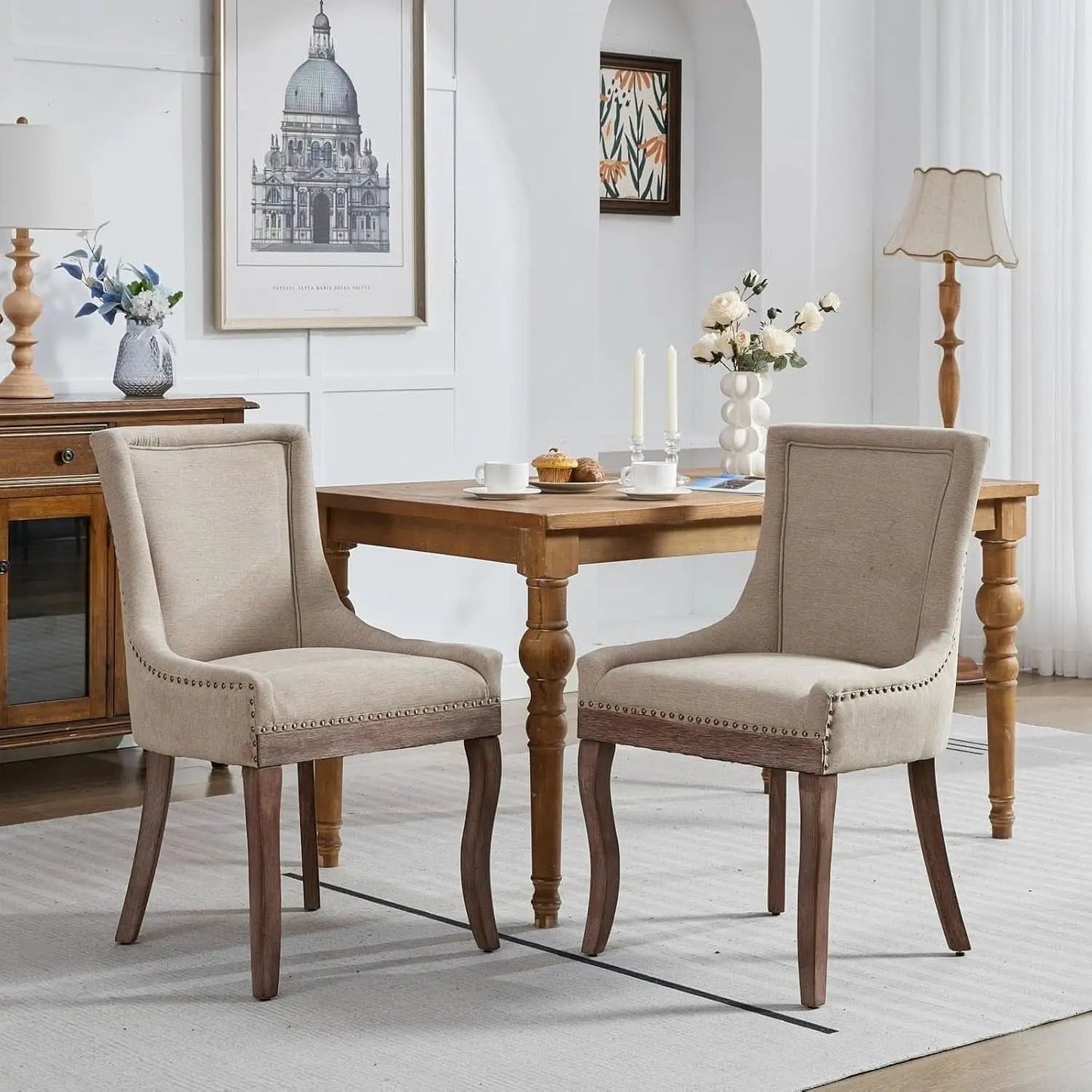 Modern Dining Chairs Tan Upholstered Fabric Set Of 2 from PriceLows™
