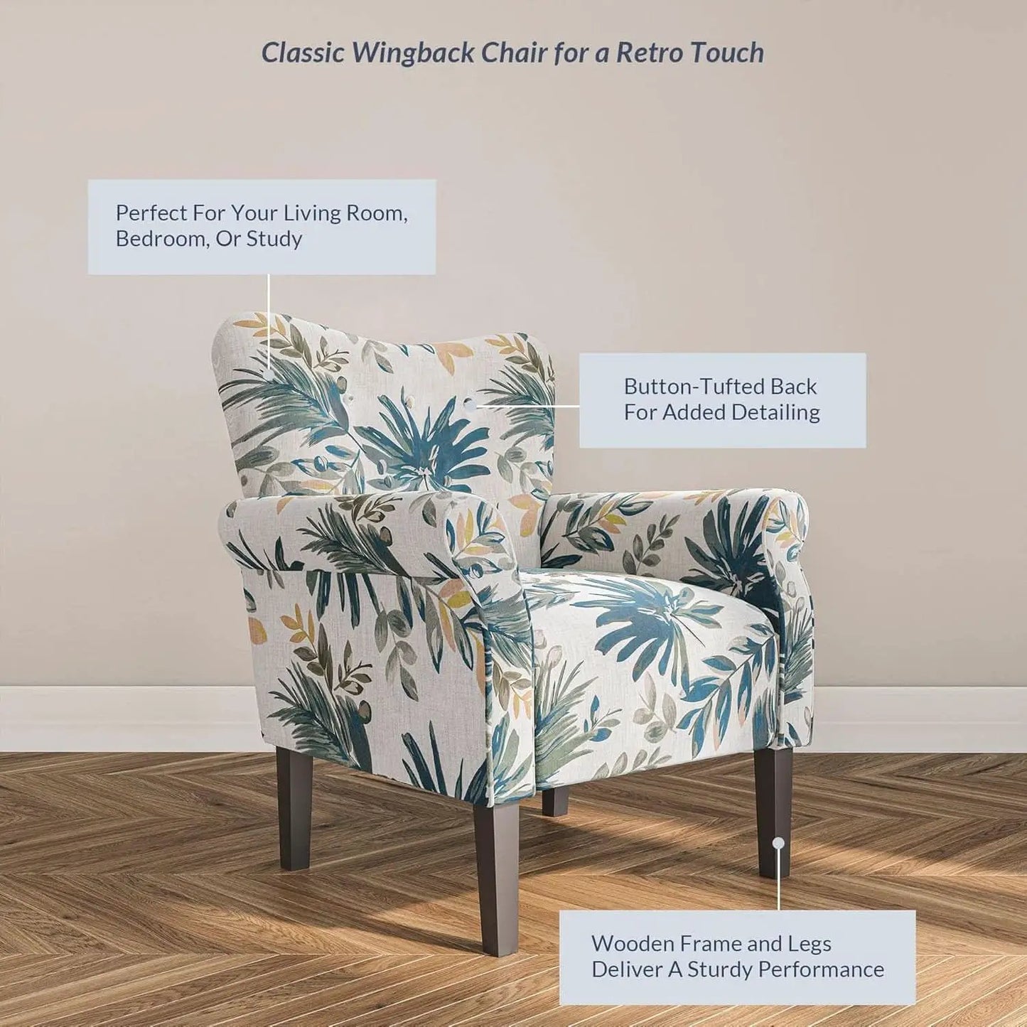 Wingback Upholstered Accent Chair Green Floral from PriceLows™