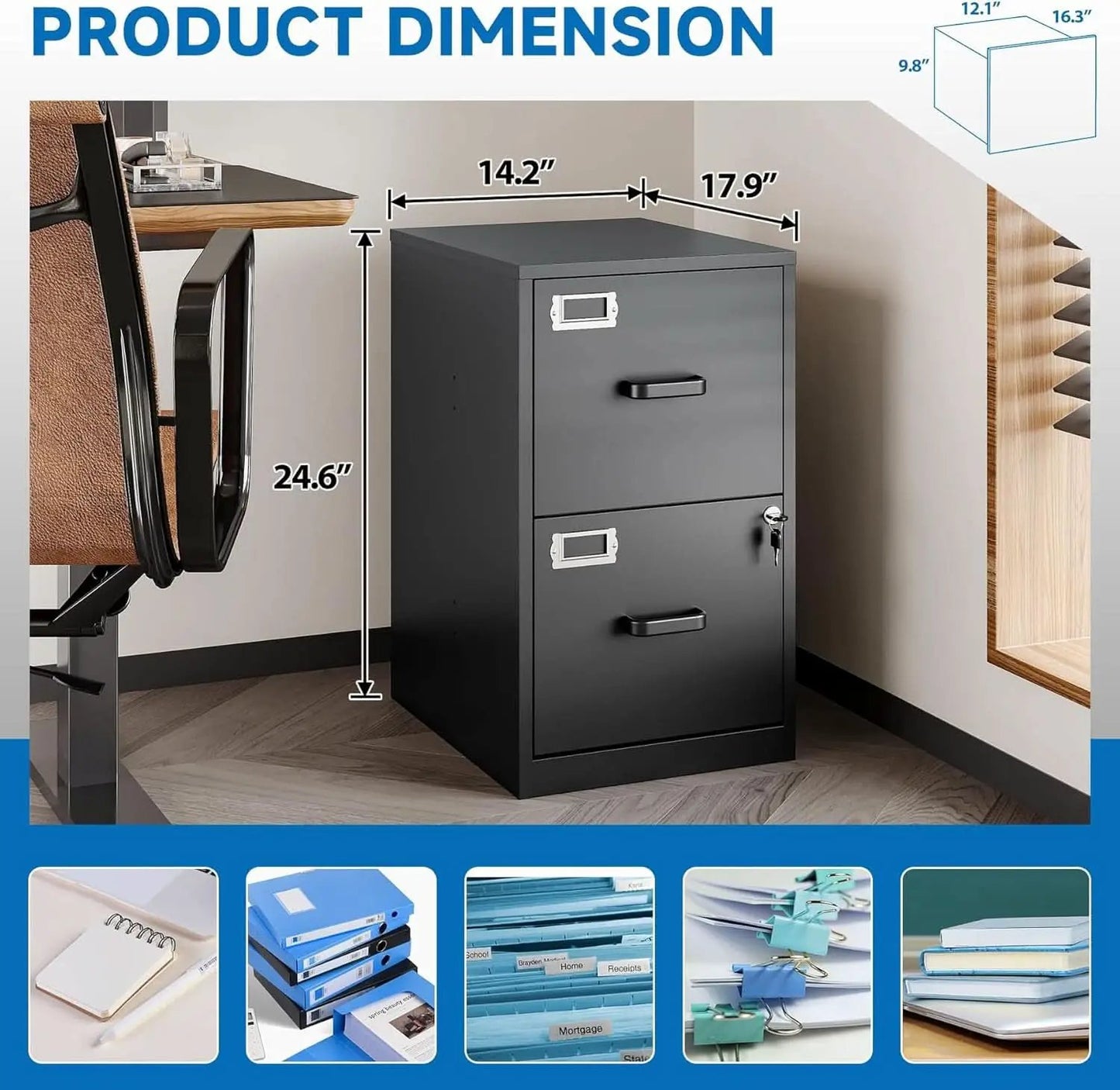 2 Drawer Locking Vertical File Cabinet For Letter Size Files Steel Office Storage from PriceLows™