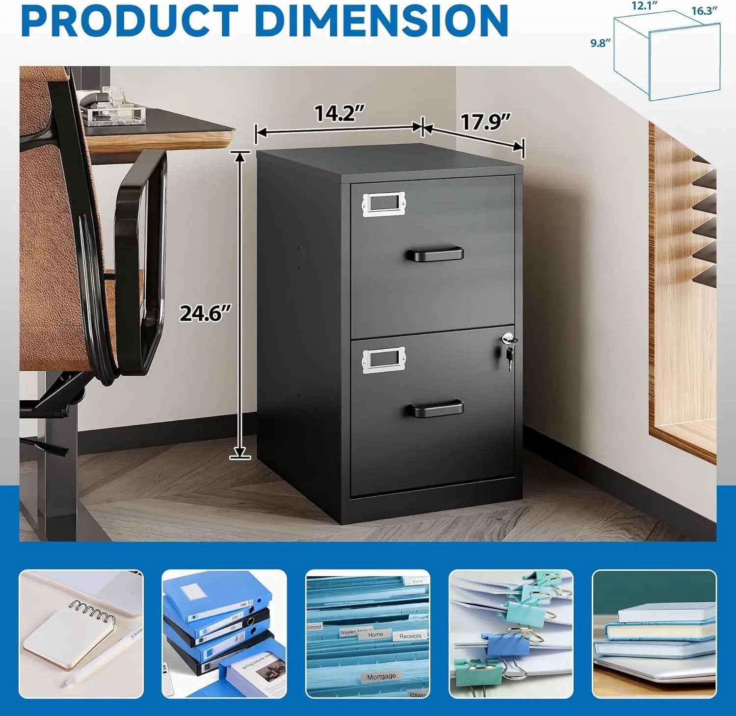 2 Drawer Locking Vertical File Cabinet For Letter Size Files Steel Office Storage from PriceLows™
